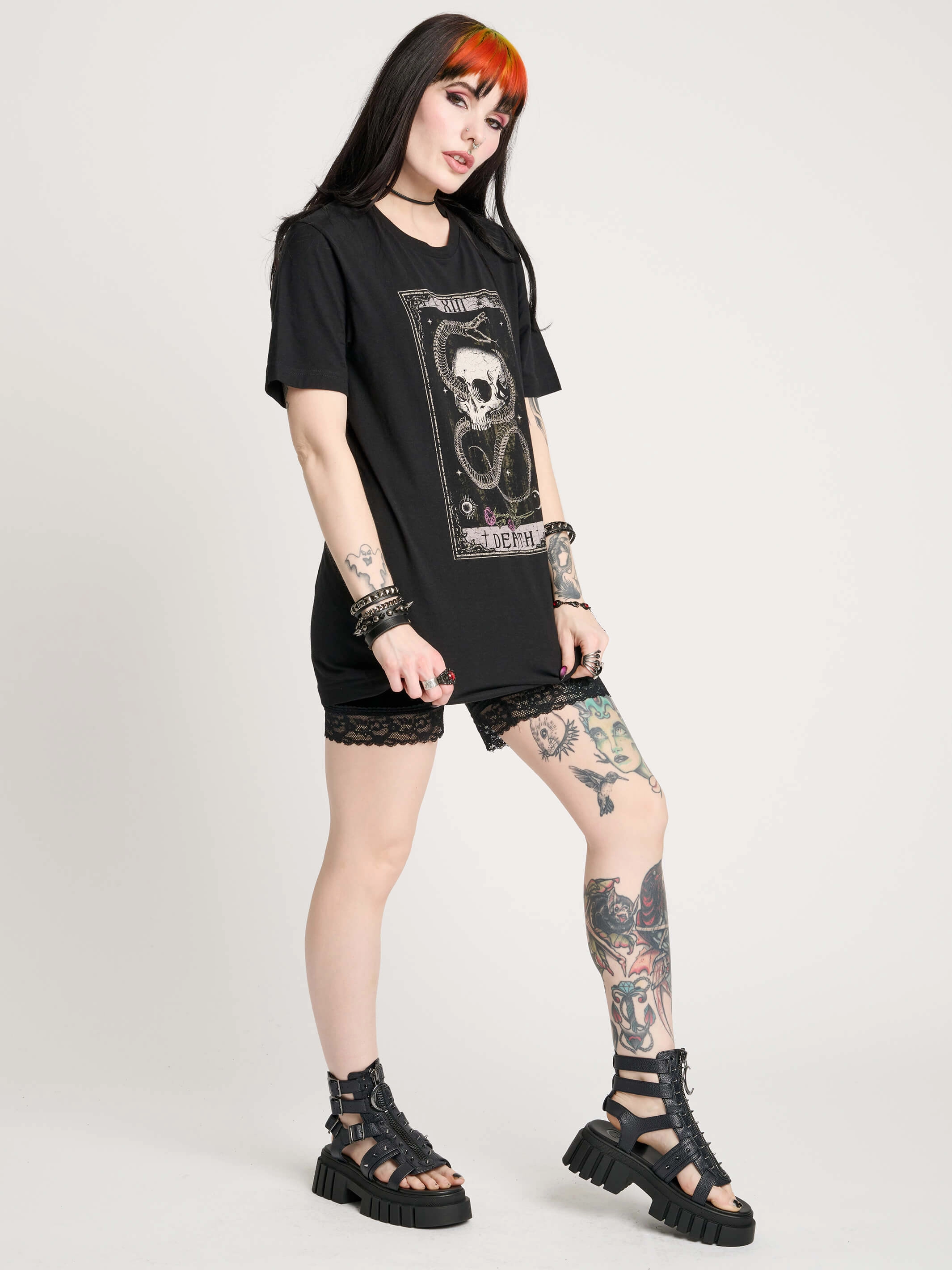 Plus Size Essential Layer Snake & Skull Death Tarot T-shirt