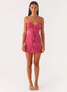 Pure Look Sleek Drape Vietta Sequin Cami Mini Dress - Fuchsia