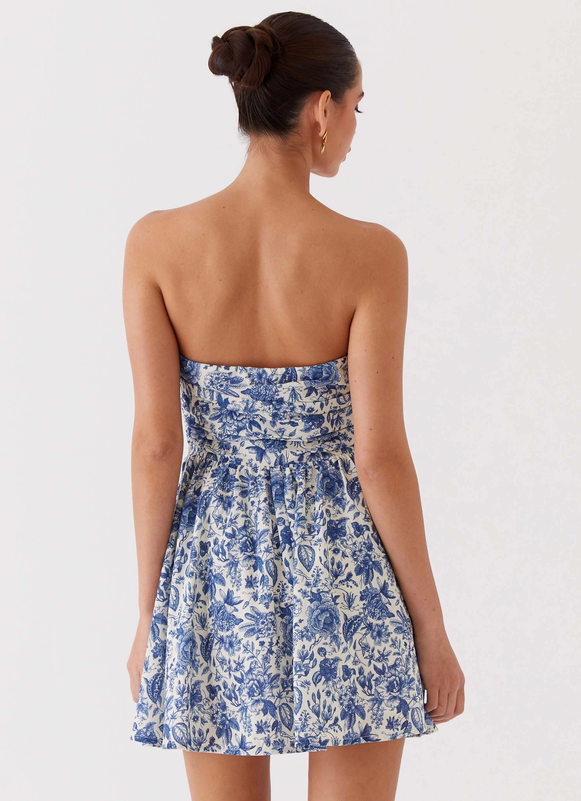 Smooth Drape Elegant Piece Forget Me Not Linen Mini Dress - Blue Paisley