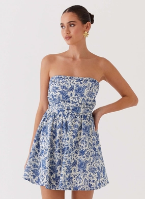 Travel Essential Soft Appearance Forget Me Not Linen Mini Dress - Blue Paisley