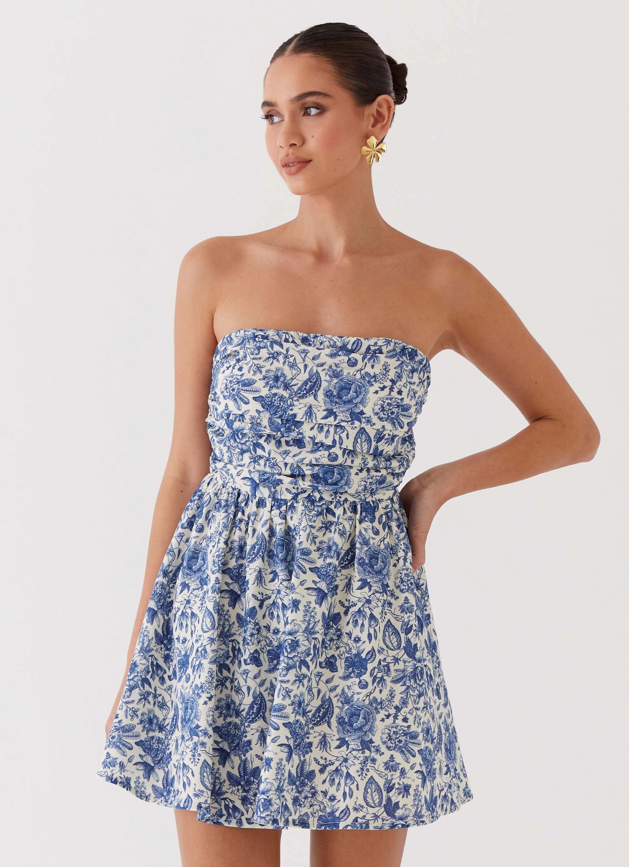 Travel Essential Soft Appearance Forget Me Not Linen Mini Dress - Blue Paisley