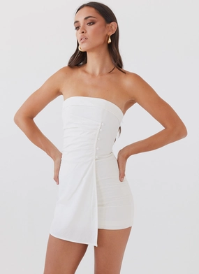 Lavinia Linen Tube Mini Dress - White Relax Layers Street Vibe