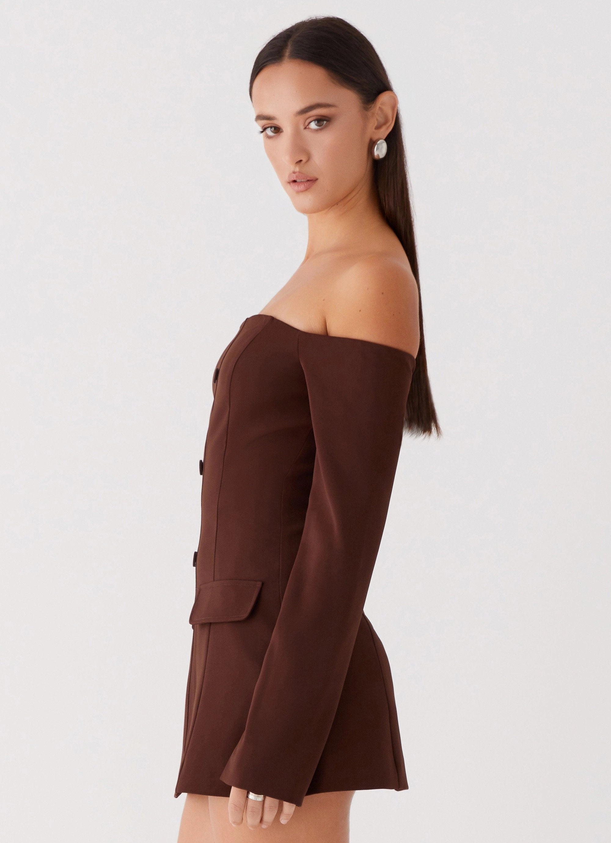 Light And Airy Dominique Blazer Mini Dress - Chocolate