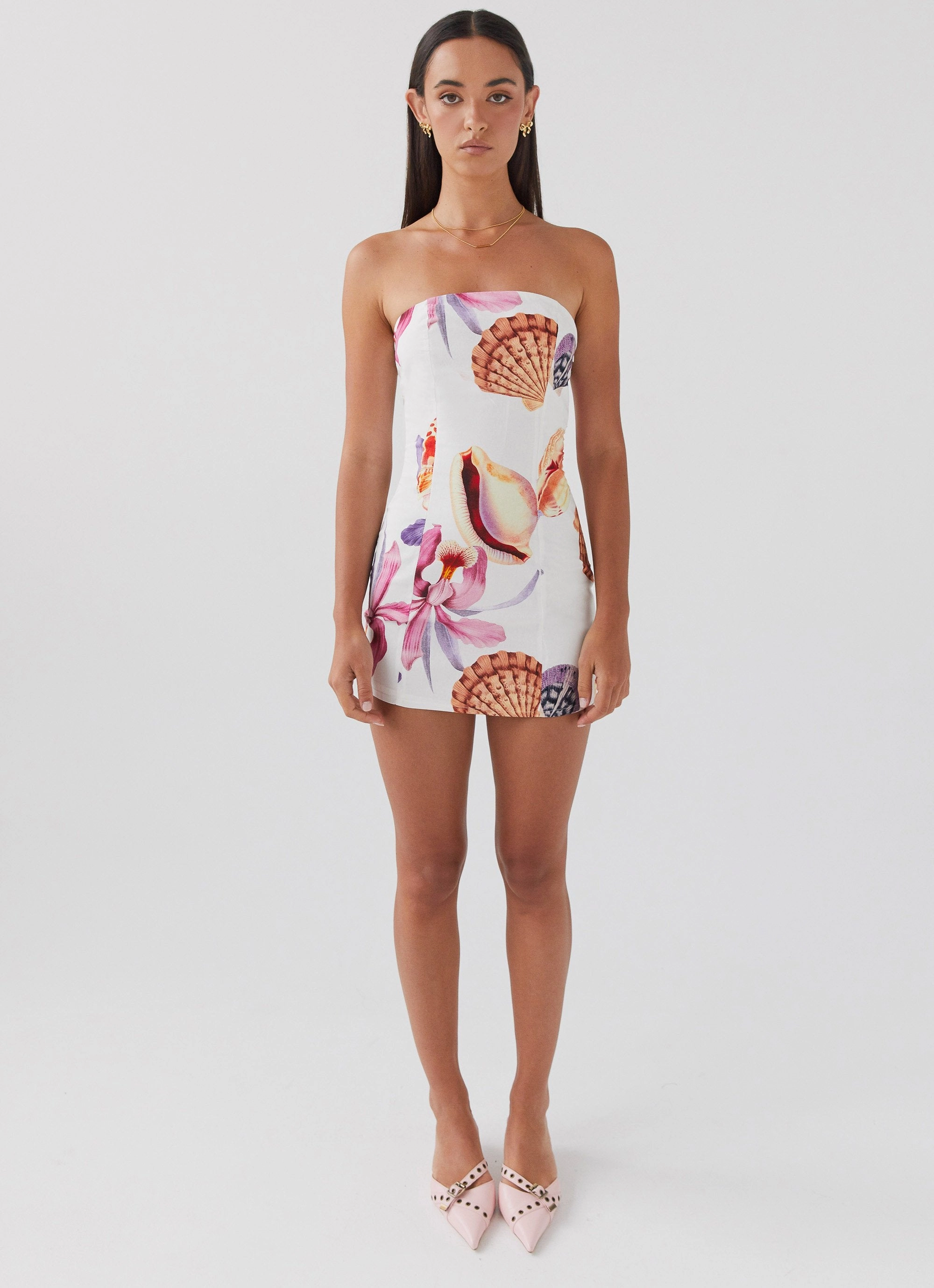 Timeless Waistband Fit Freya Linen Mini Dress - Seaside Bouquet