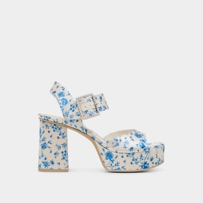 Chic Pumps Resort Glam BOBBY PEARL HEELS BLUE FLORAL SATIN