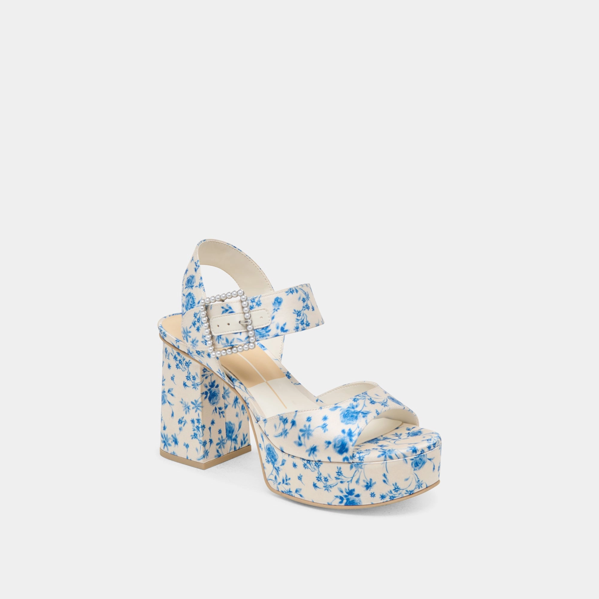 BOBBY PEARL HEELS BLUE FLORAL SATIN Polished Step
