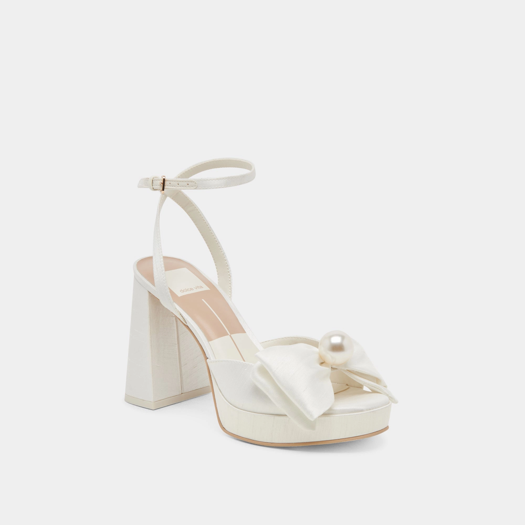 PATTON WIDE HEELS IVORY SATIN Graceful Stance Wedding Look