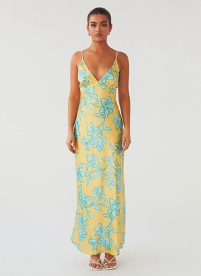 Gemstone-Detail Sorrento Sun Maxi Dress - Golden Bloom