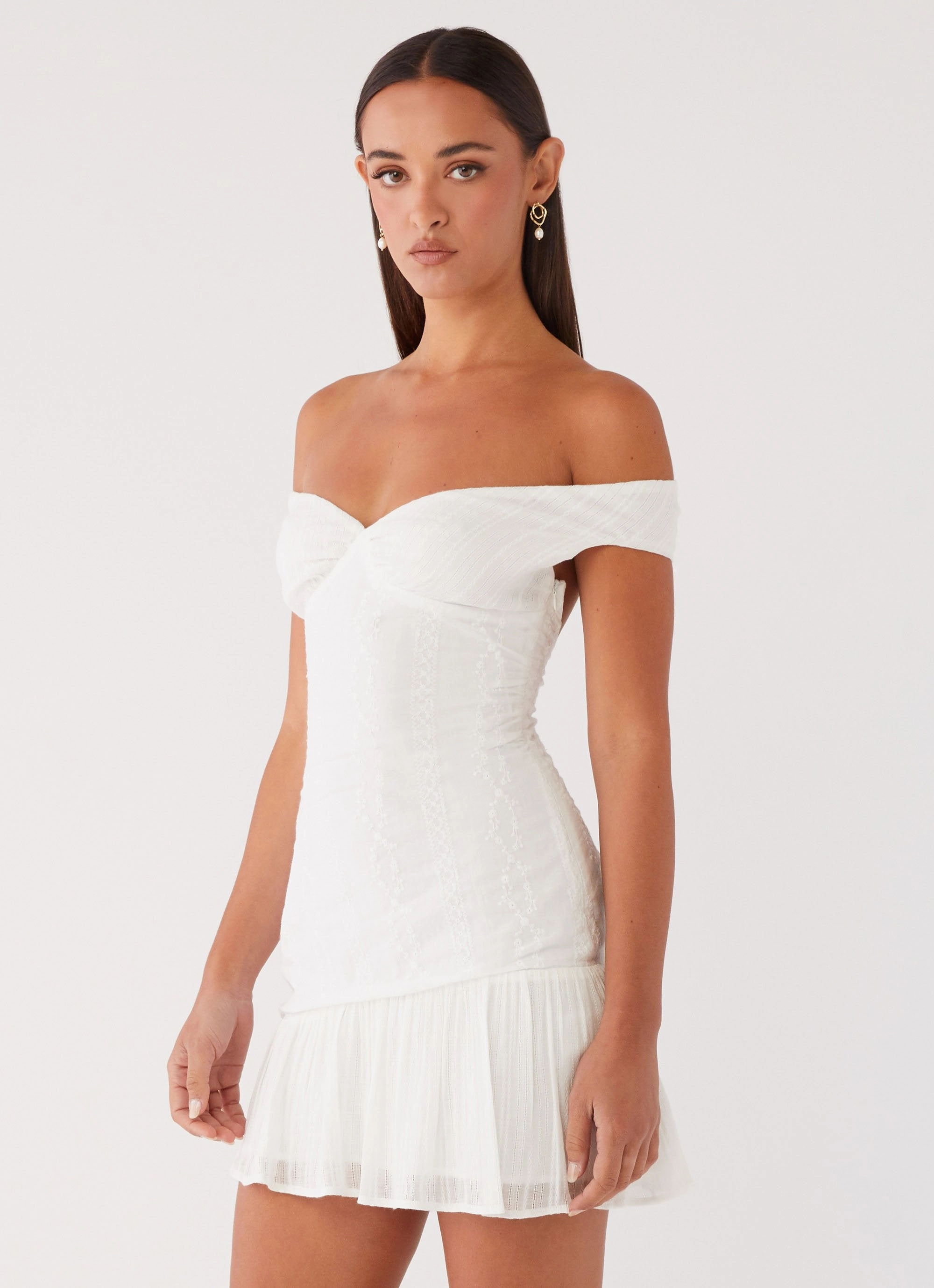 Gabby Ruffle Hem Mini Dress - Ivory Soft Fashion
