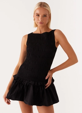 Day Love Garden Kisses Shirred Mini Dress - Black