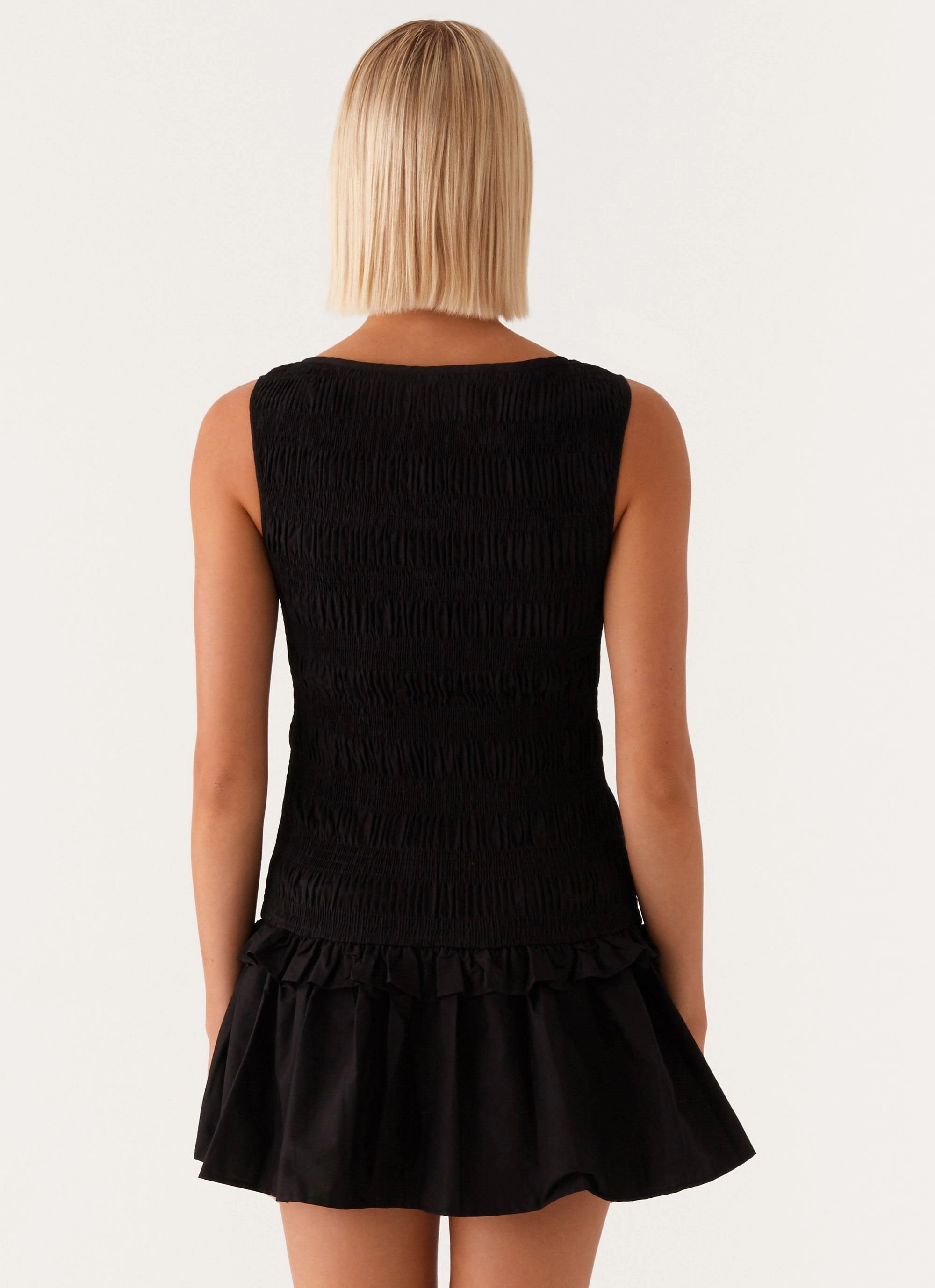 Garden Kisses Shirred Mini Dress - Black Relax Cut