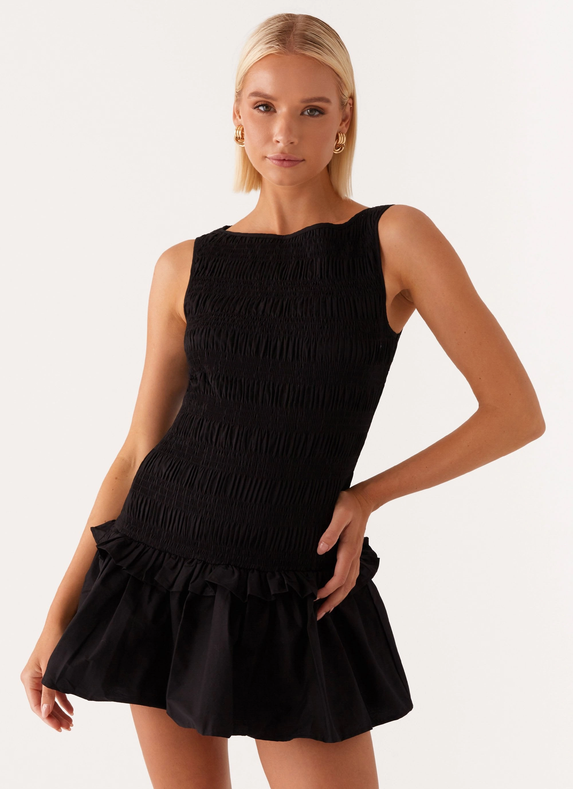 Day Love Garden Kisses Shirred Mini Dress - Black