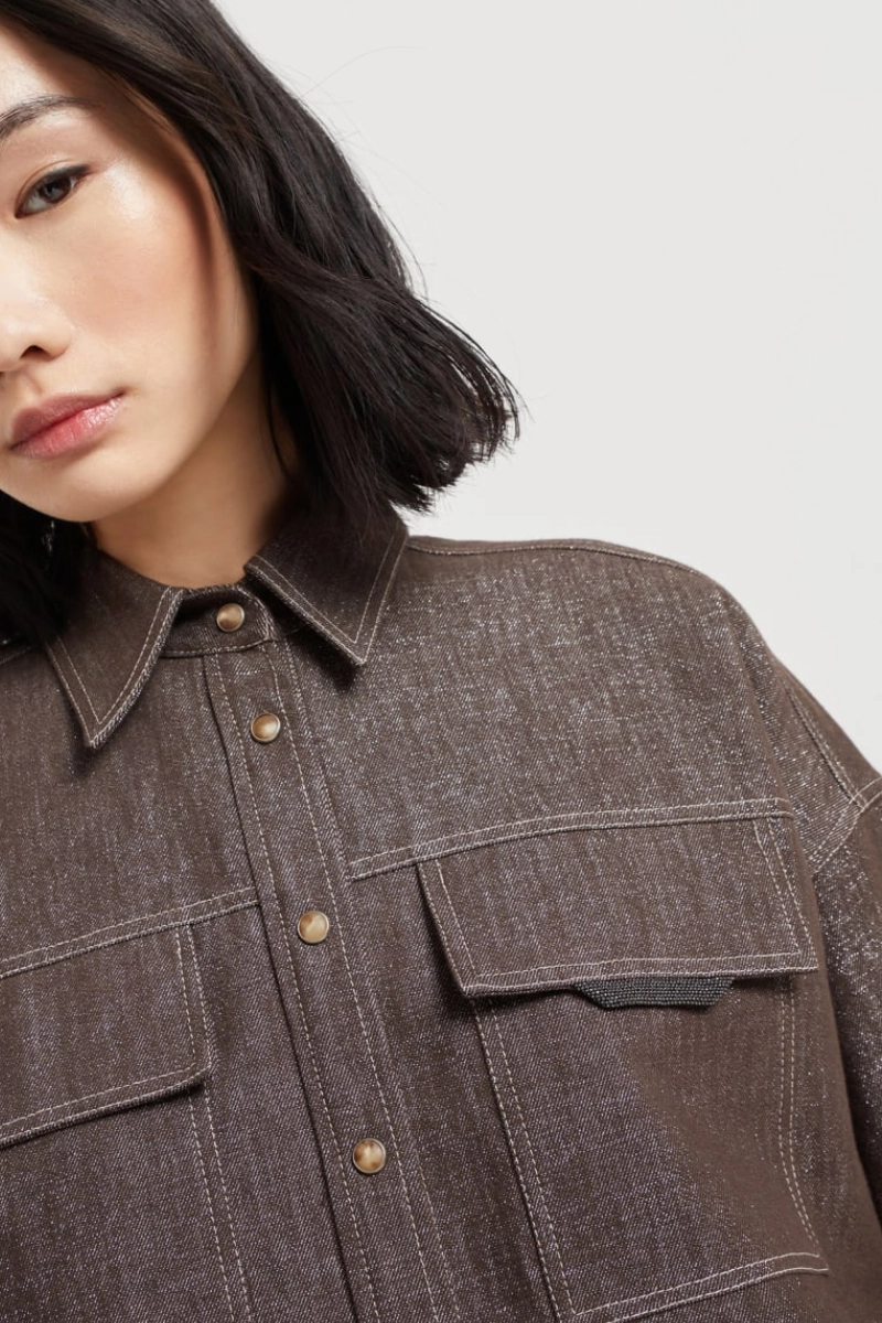 Printed Pattern Sparkling Denim Shirt