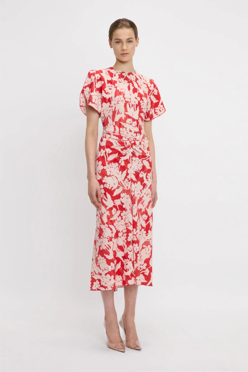 Feminine Design Gathered Waist Midi Dress