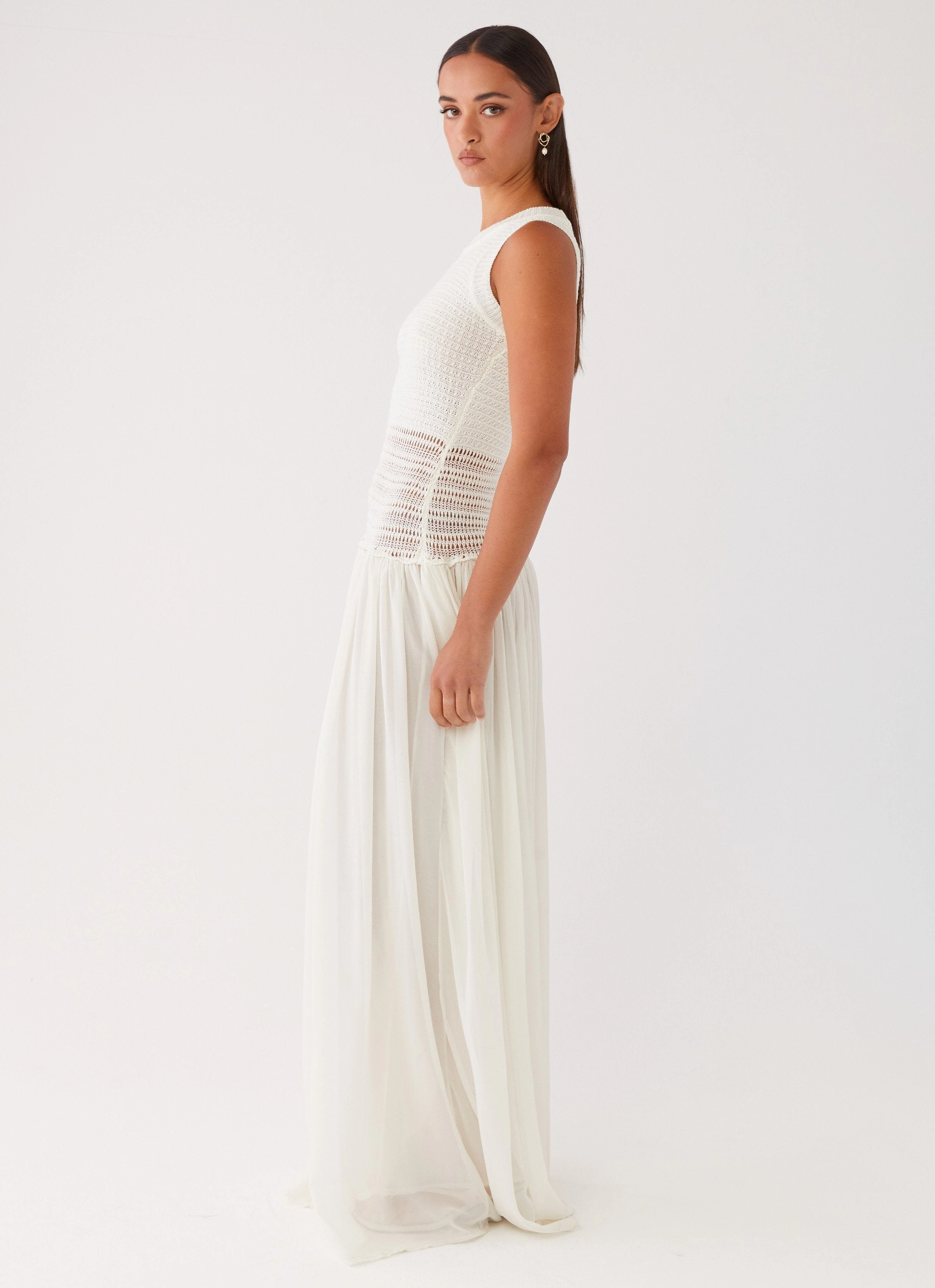 Off Grid Crochet Maxi Dress - White Nordic Calm Mom Chic