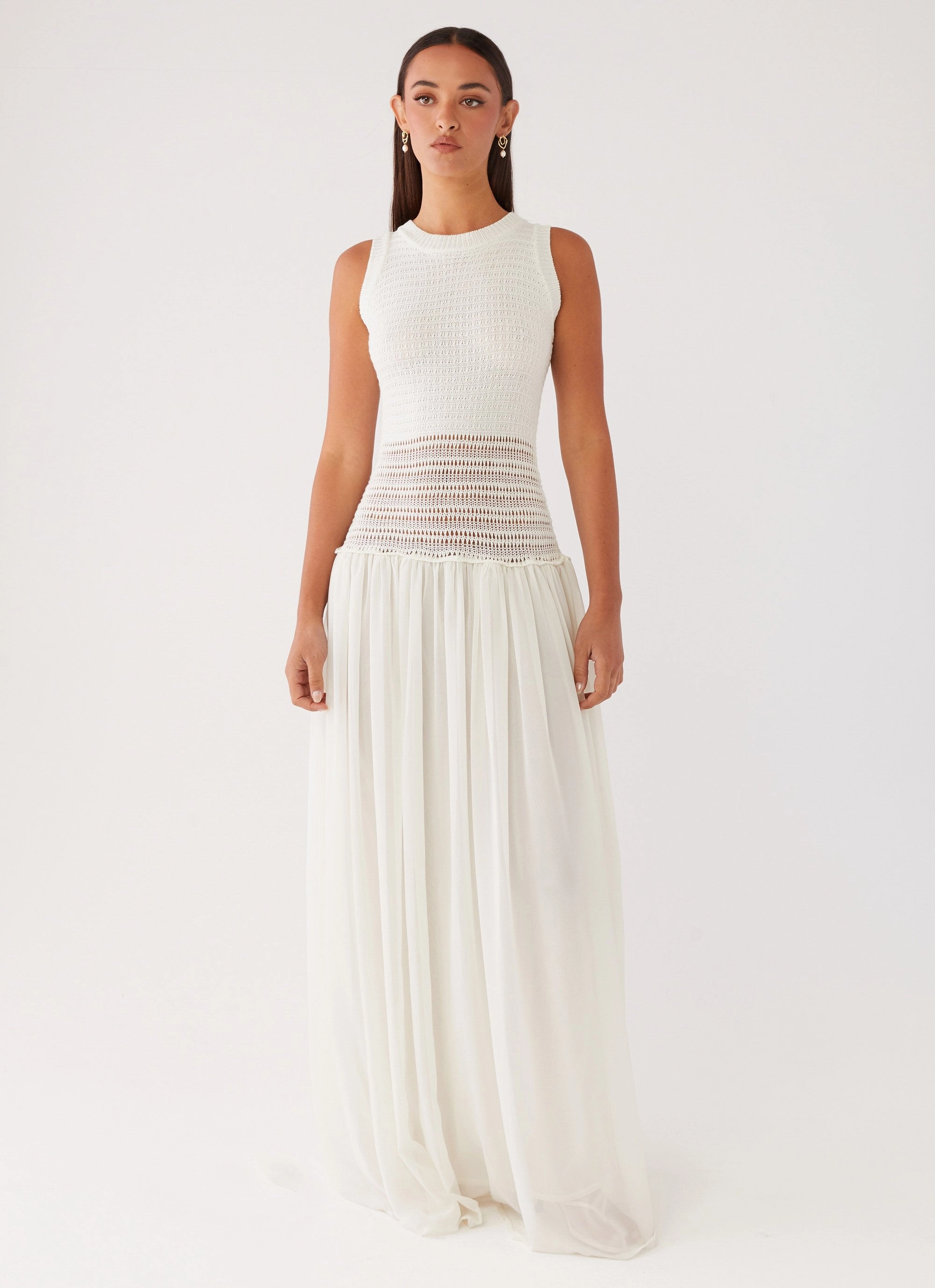 Off Grid Crochet Maxi Dress - White windproof