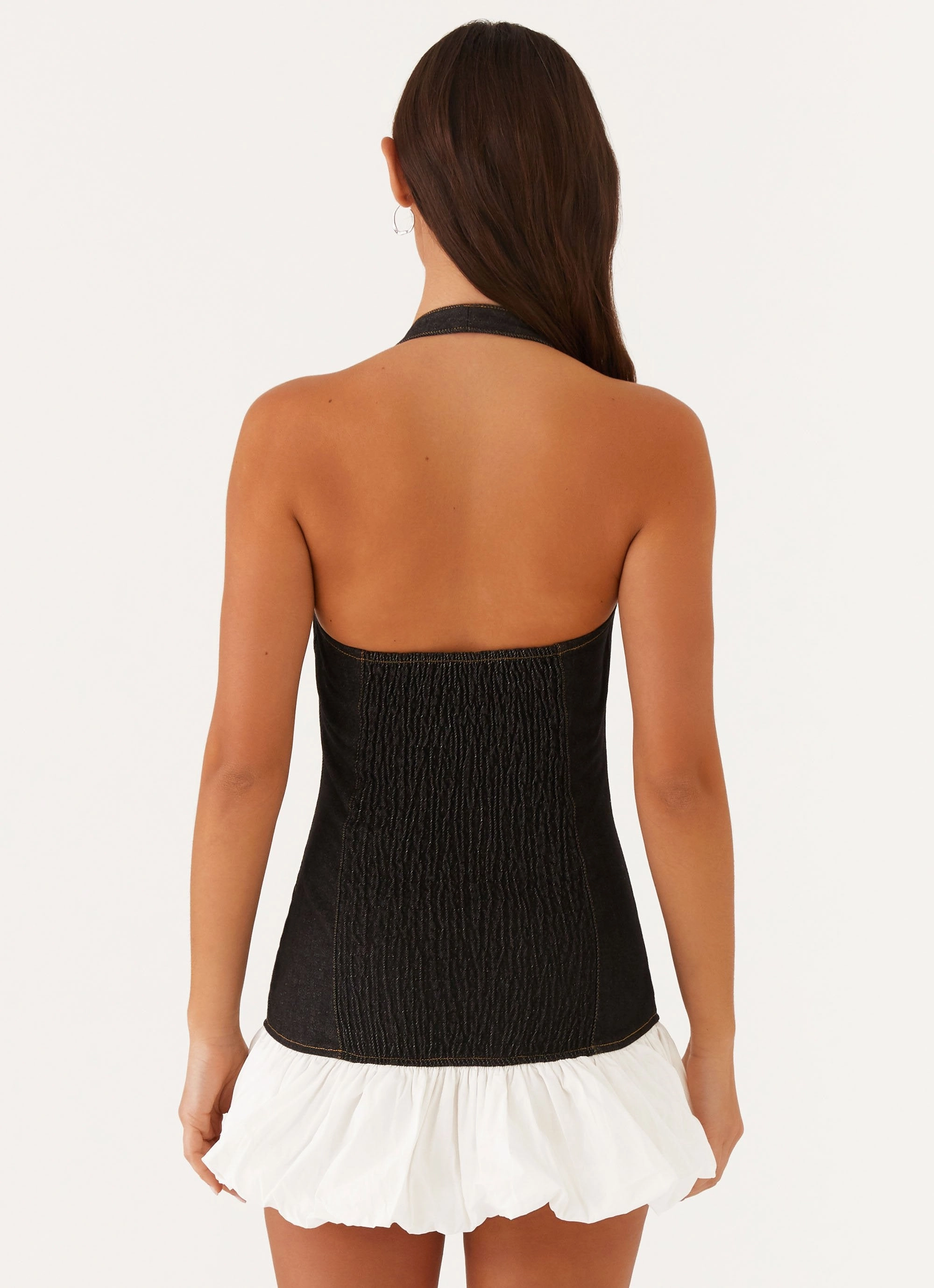 Georgina Denim Mini Dress - Black Natural Drape