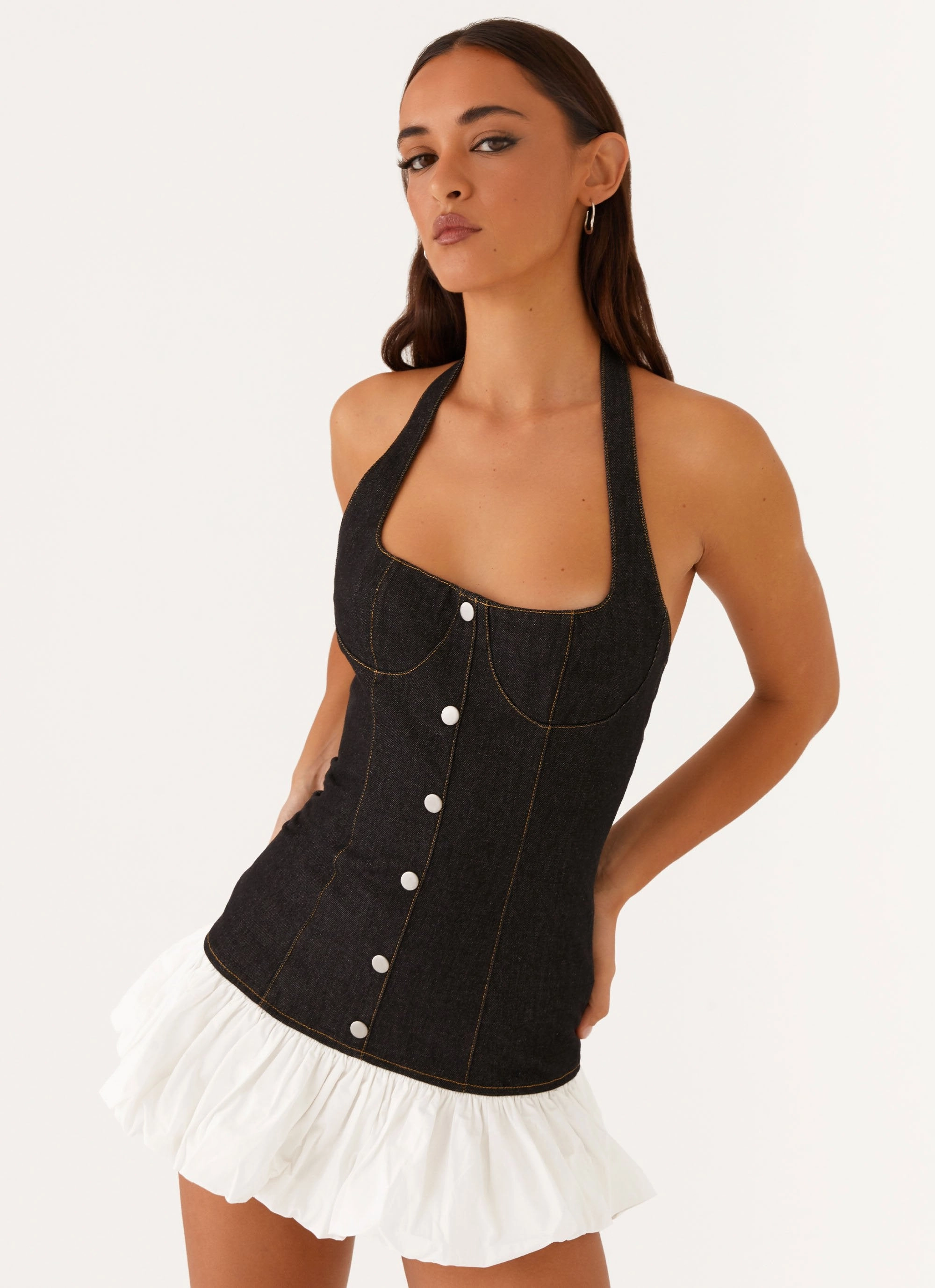 Cut-Out-Detail Comfortable Touch Georgina Denim Mini Dress - Black