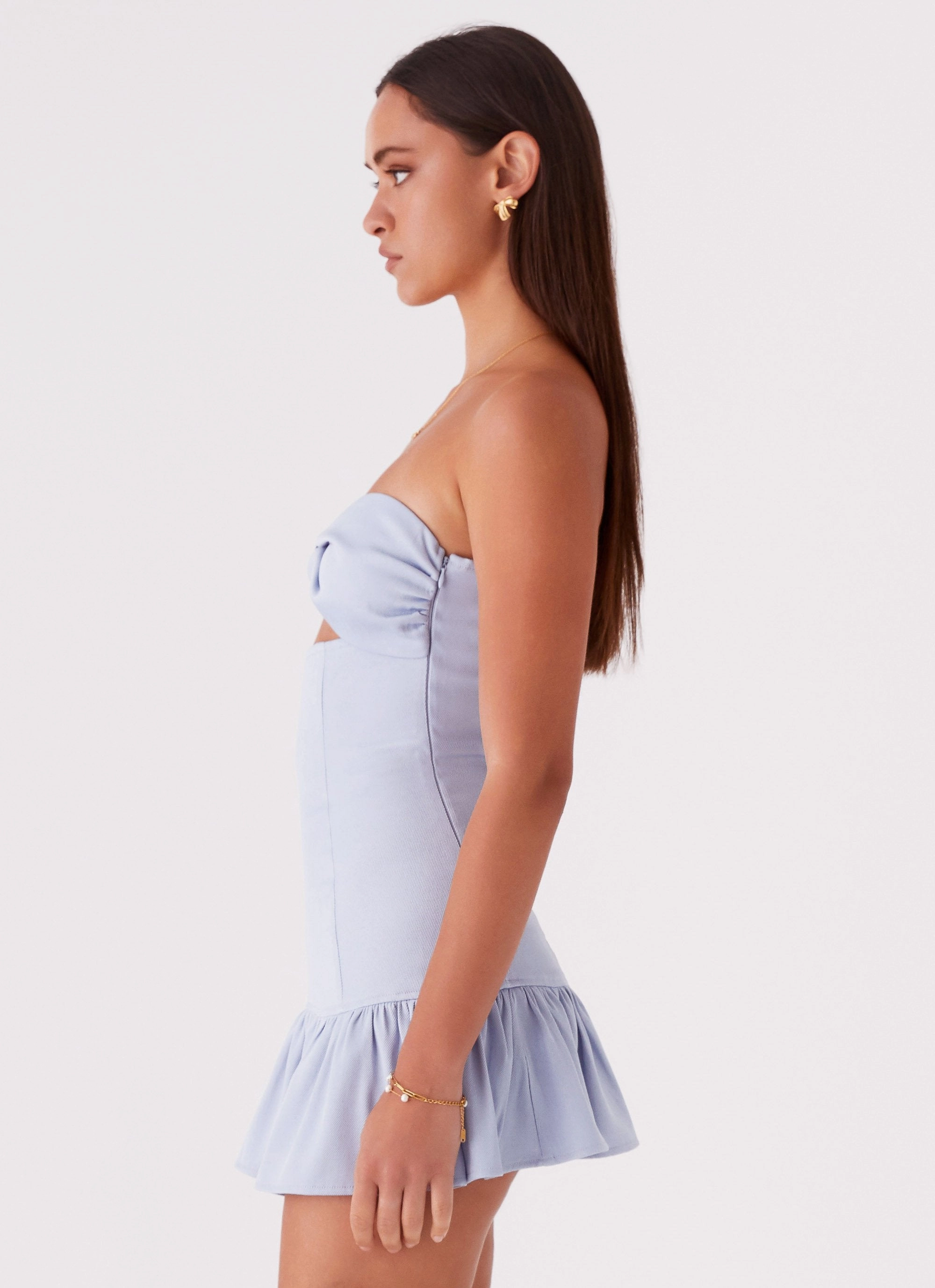 Gigi Frill Mini Dress - Blue Formal dinner wear Flower Grace
