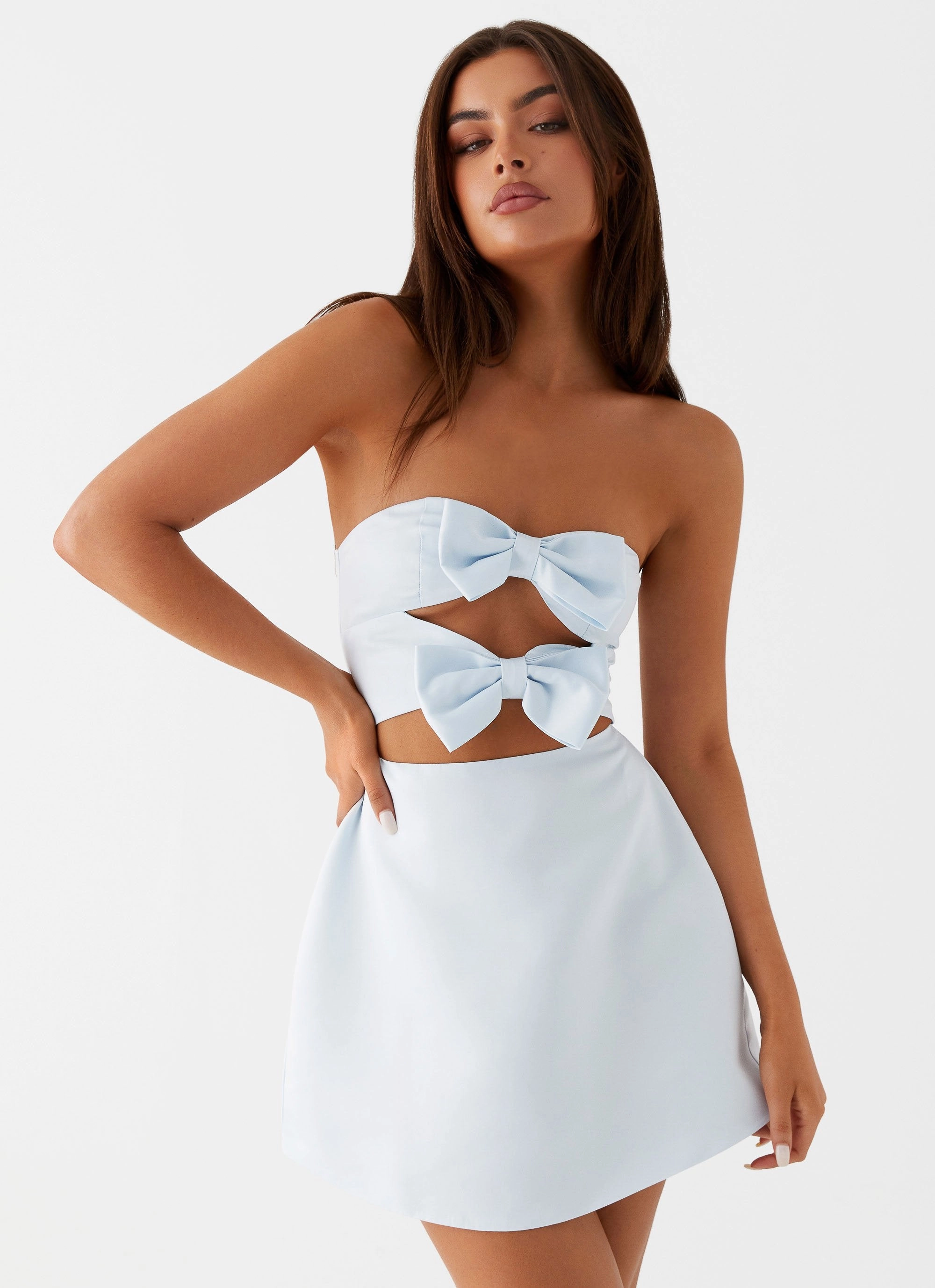 Girl Crush Bow Mini Dress - Blue Everyday Look Summer Ease