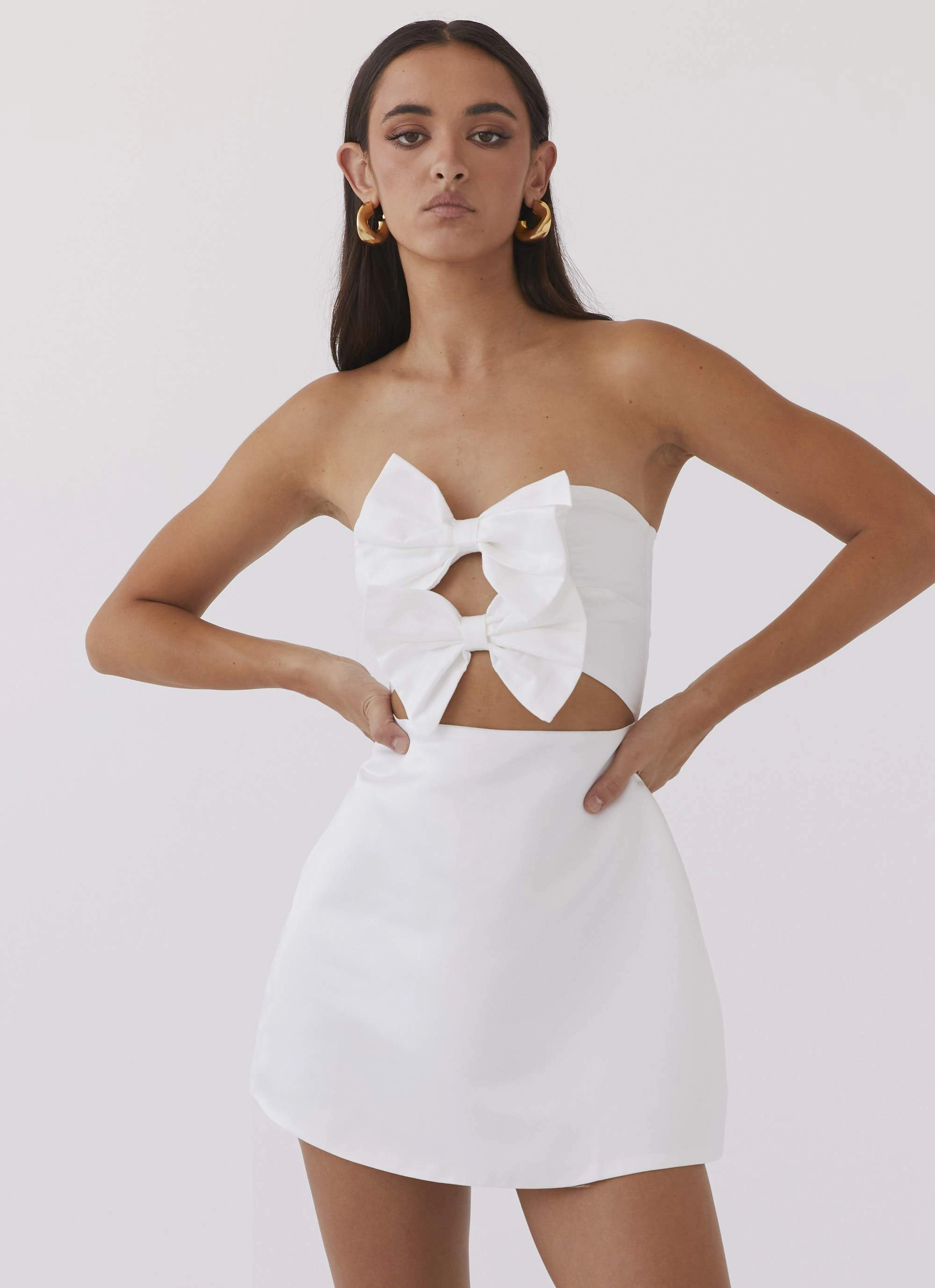 Girl Crush Bow Mini Dress - White Airy Fit