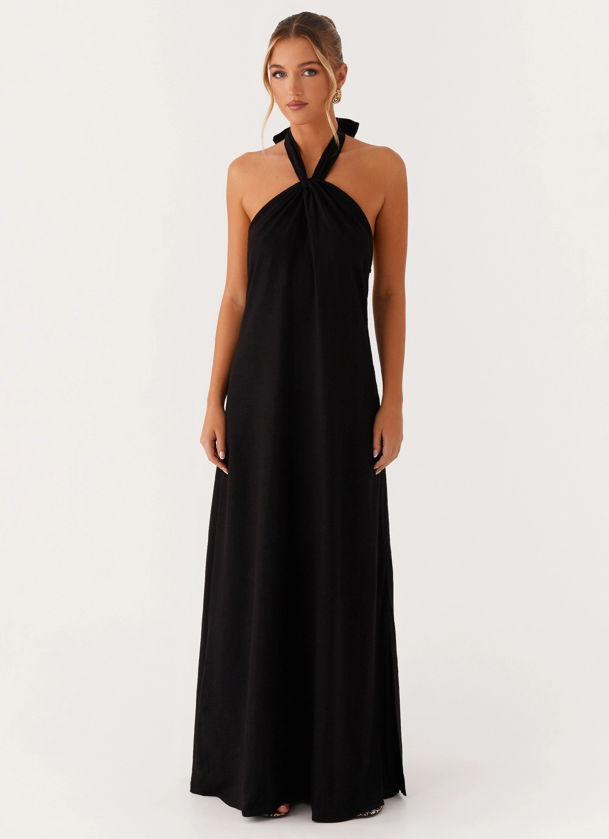 Golden Child Linen Maxi Dress - Black Shade Glow