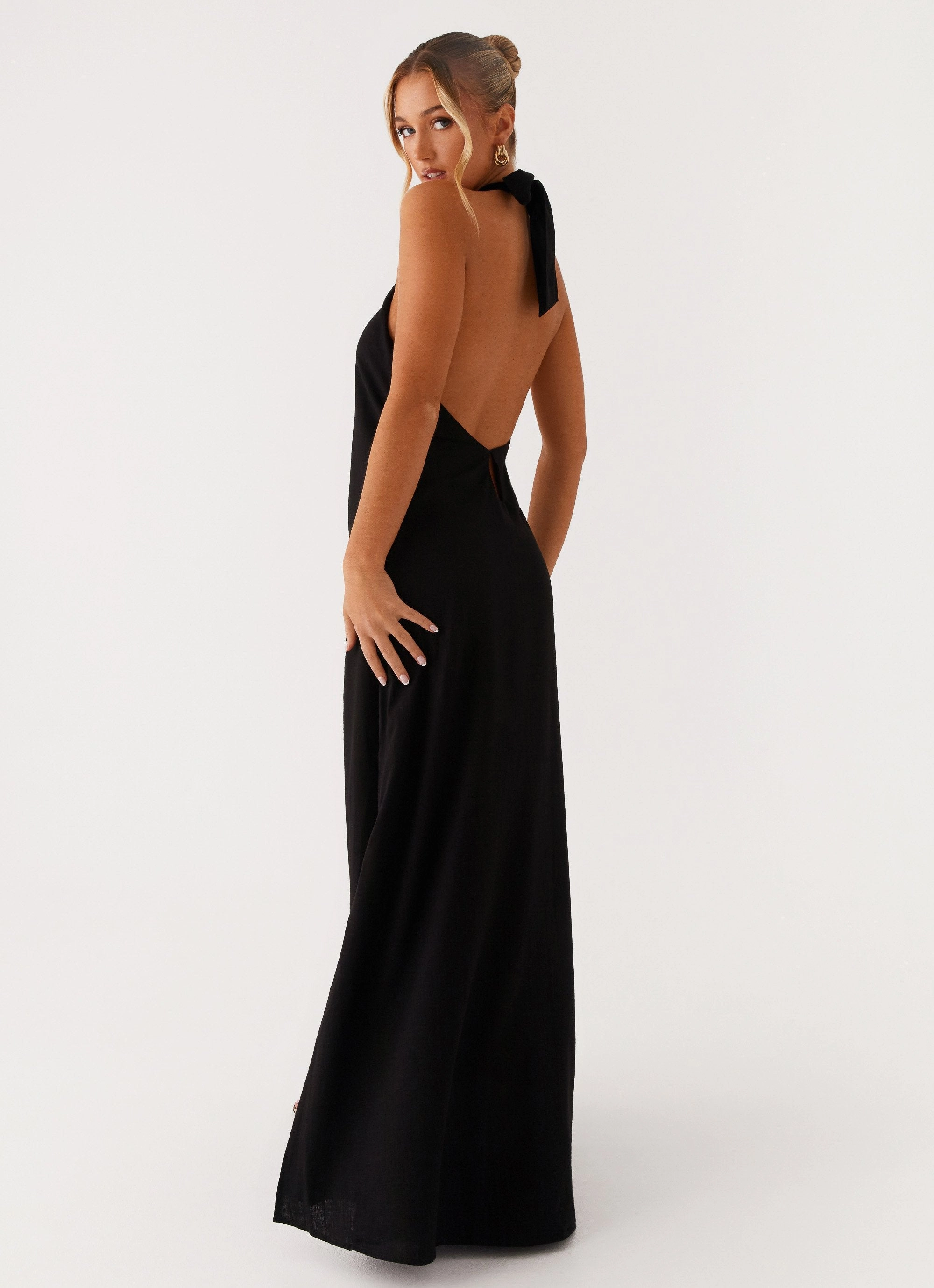 Texture Style Golden Child Linen Maxi Dress - Black