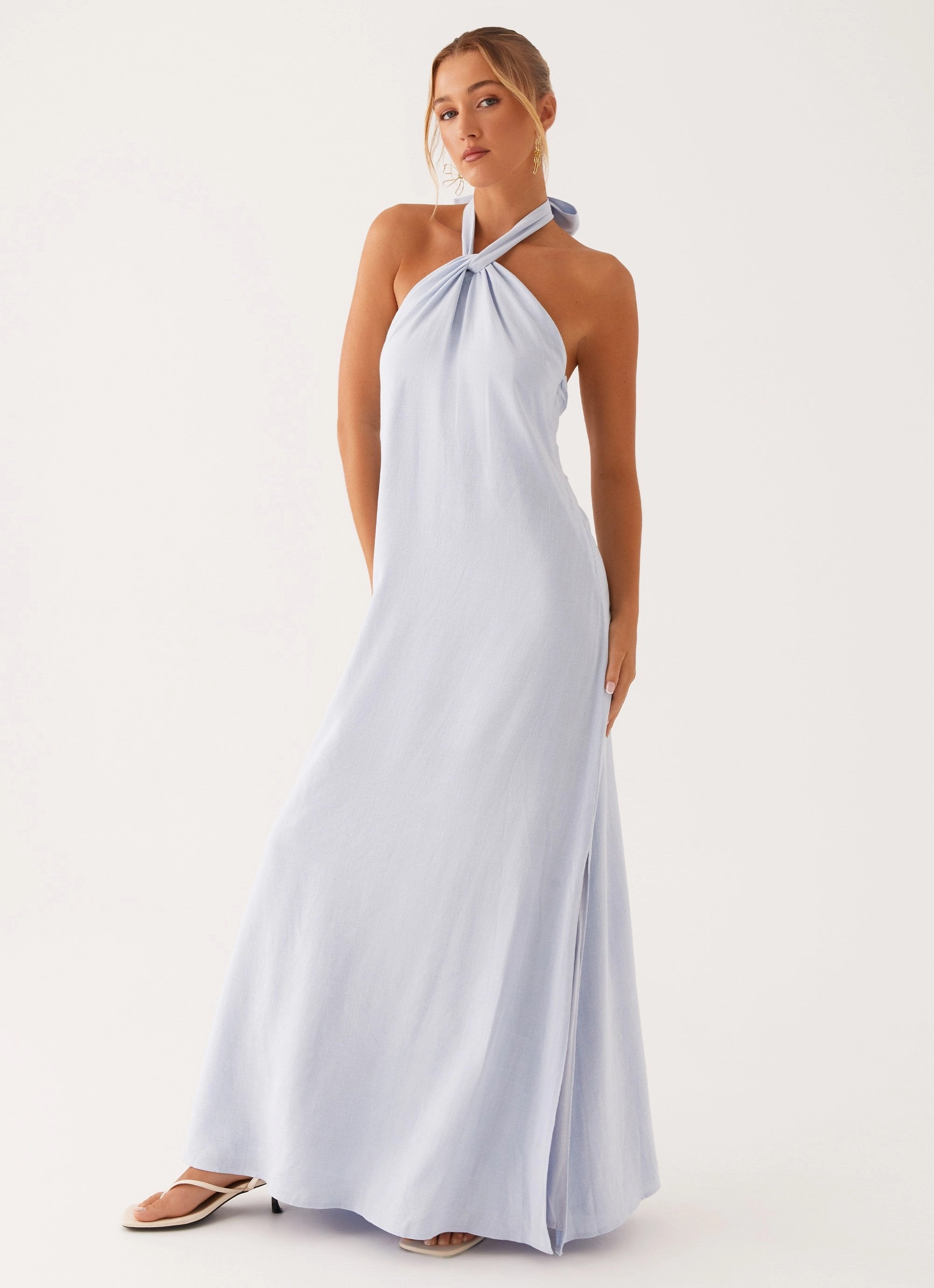 Golden Child Linen Maxi Dress - Blue Loose Flow