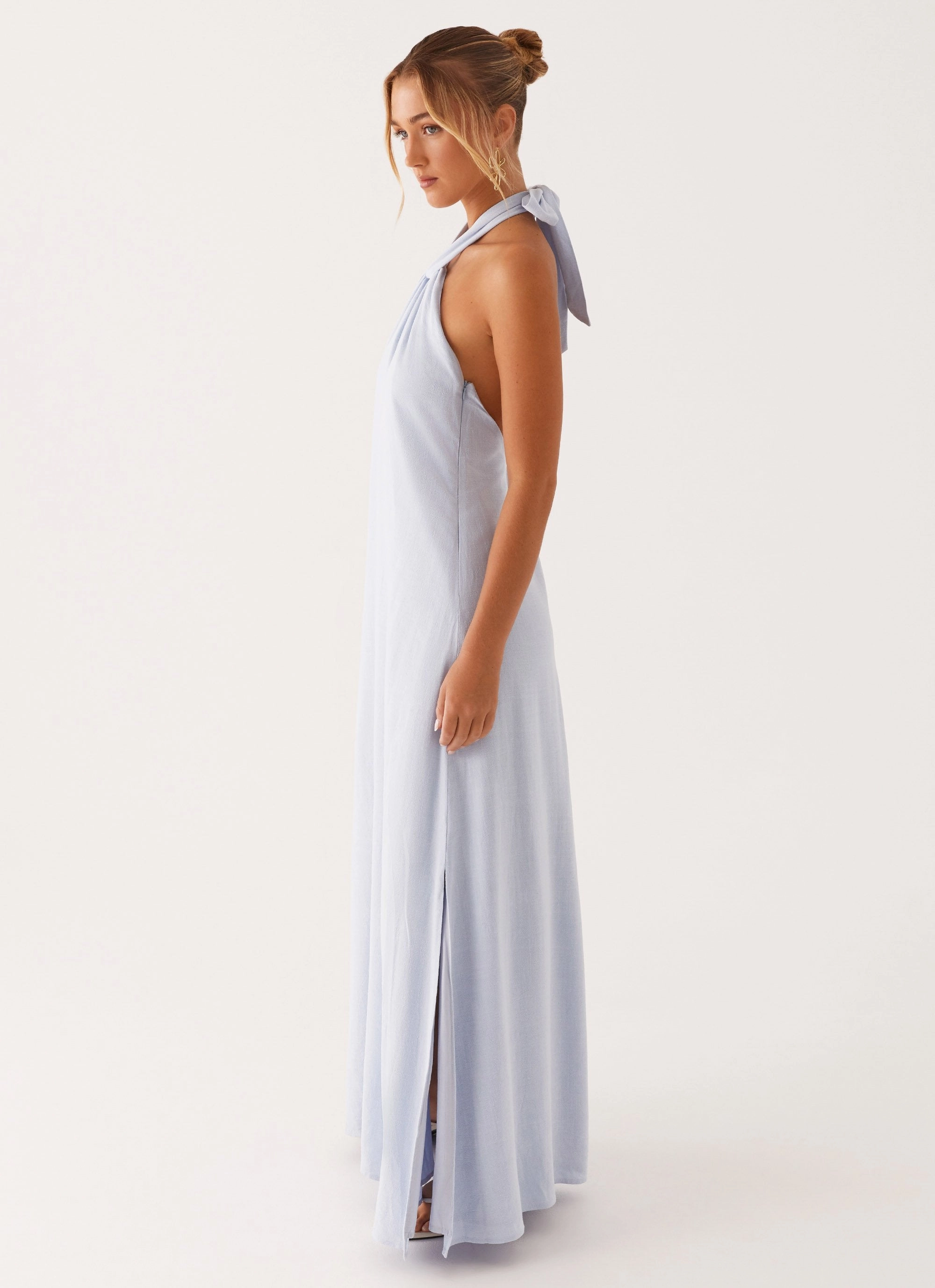 Golden Child Linen Maxi Dress - Blue Smooth Design