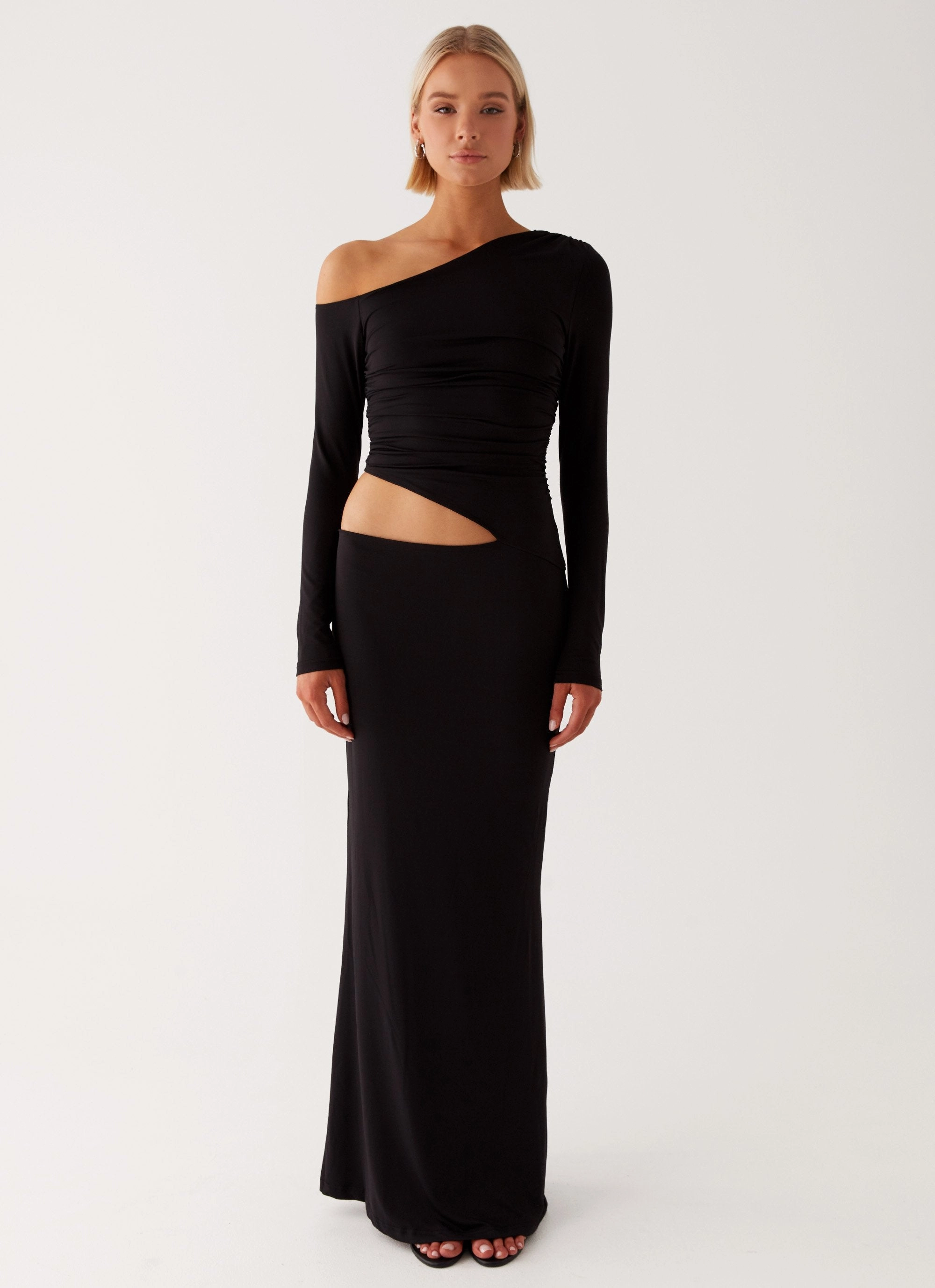Lace-Sleeve Water-resistant Good Vibrations Maxi Dress - Black