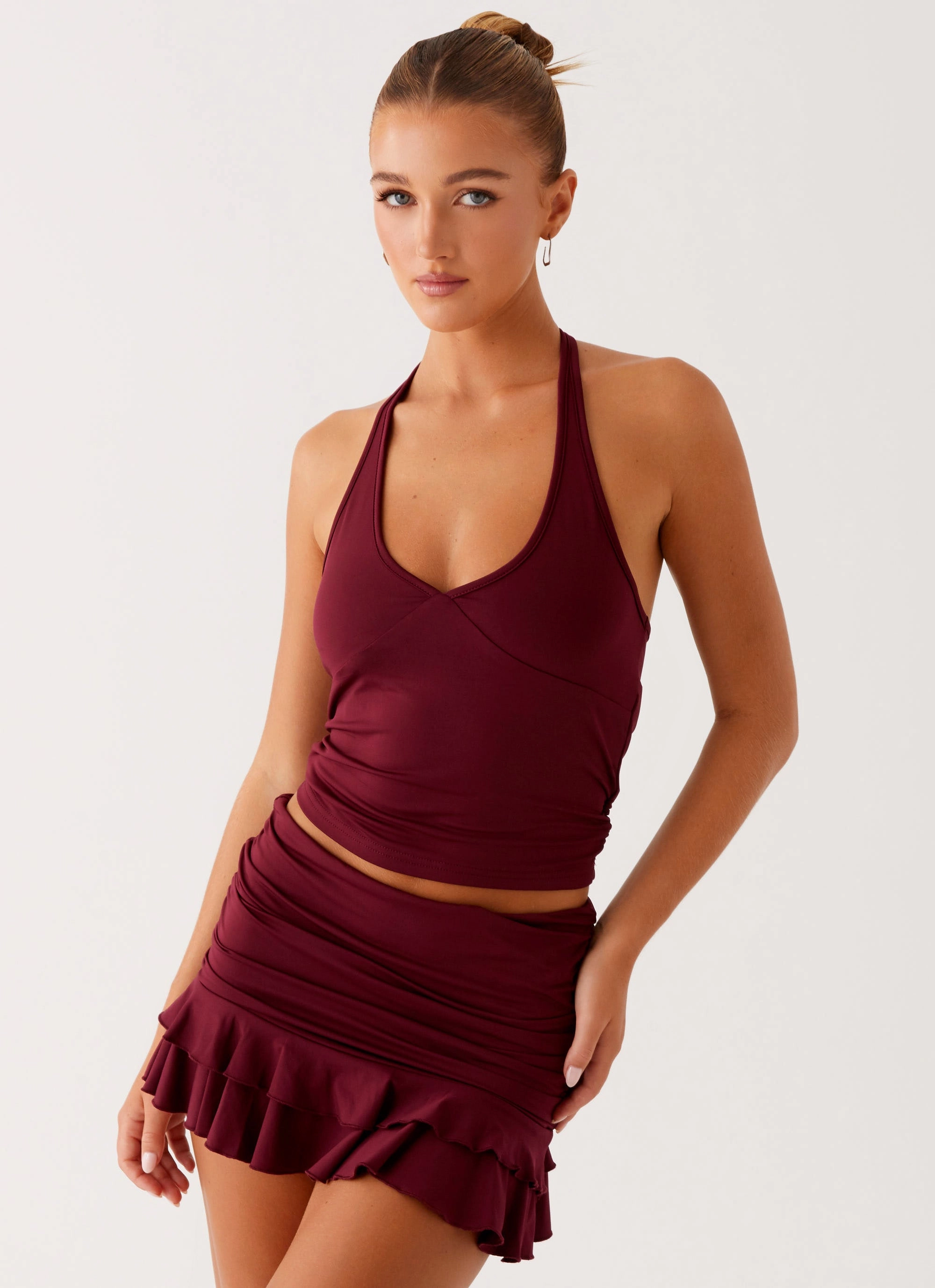 Bernie Mini Skirt - Raspberry Wine Sleek Flow