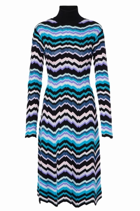 Greek Zigzag Midi Dress Elastic-Waist