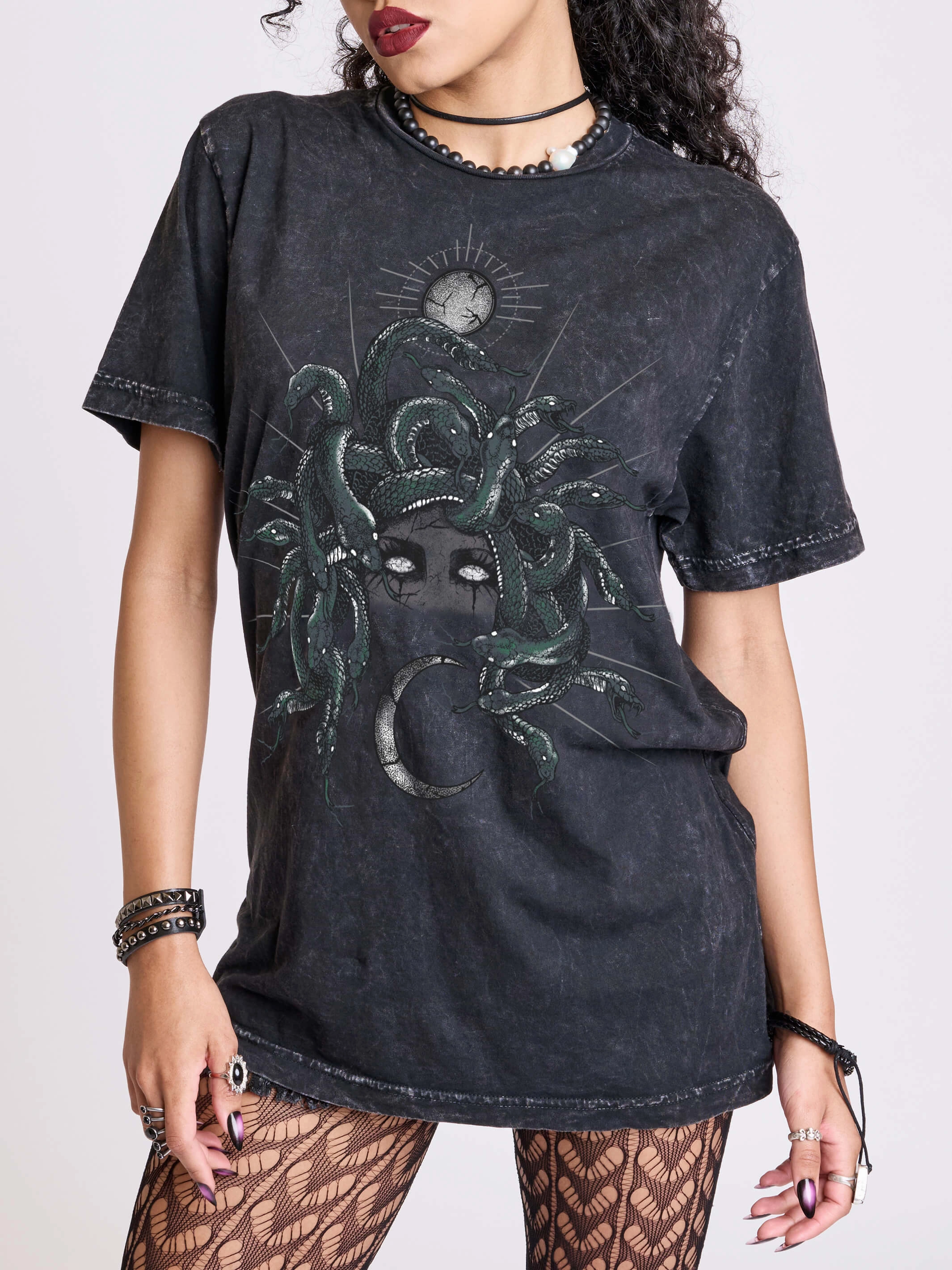 Classic Style Trend Cozy Layering Green Medusa T-shirt