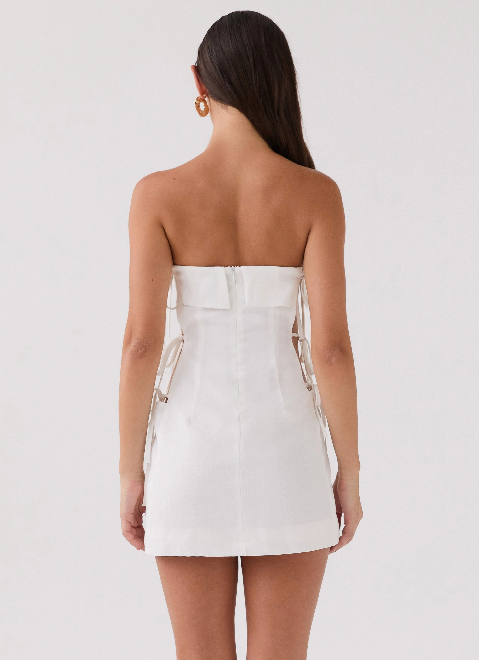 Aura Tie Tube Dress - White Warm Soft Belt Waist