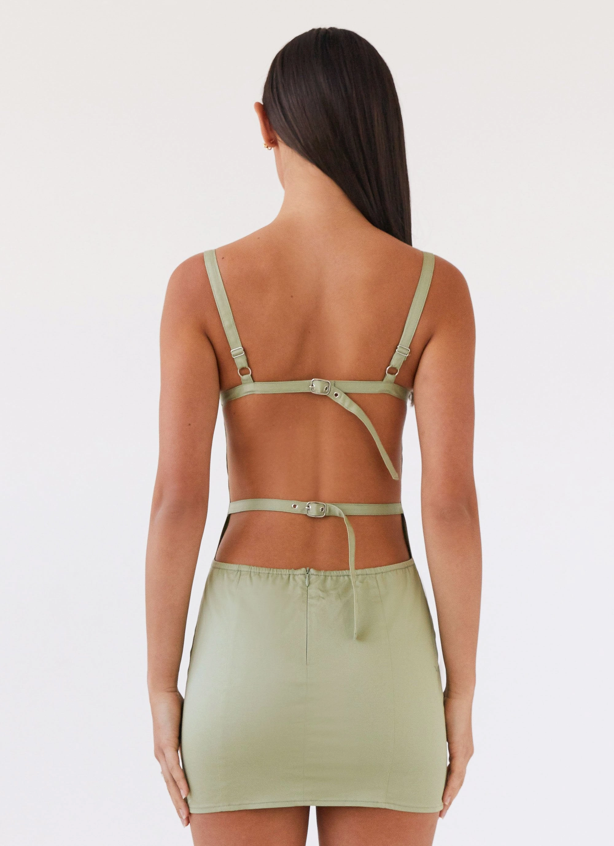 Chic Waist Design Fresh Color Naomi Backless Mini Dress - Sage
