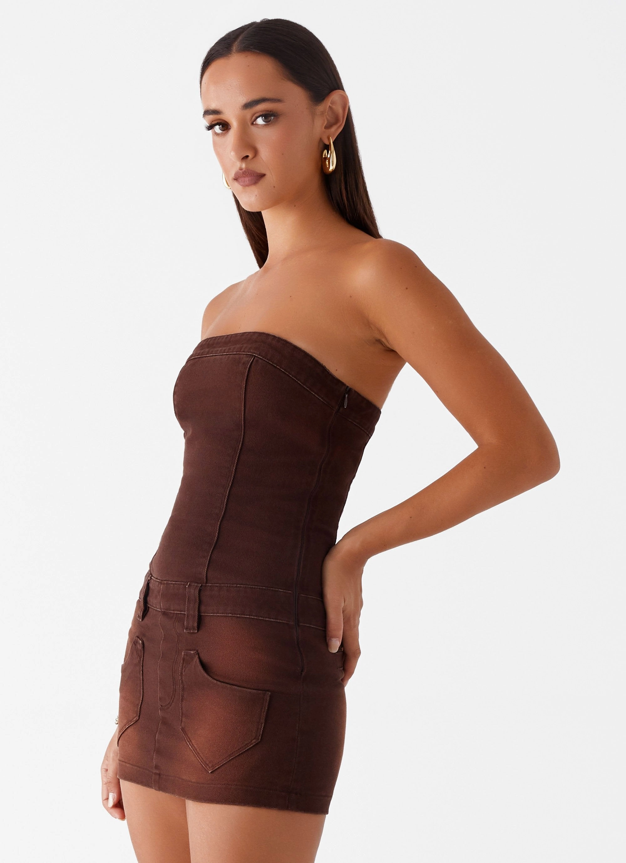 Heading South Mini Dress - Brown Simple Yet Elegant Silky Form