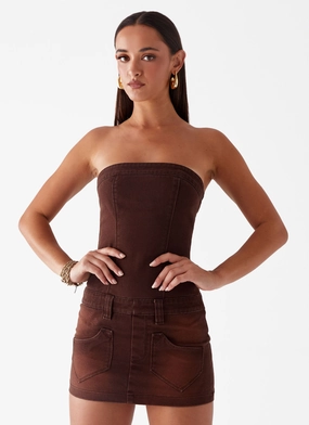 Heading South Mini Dress - Brown Draped-Style