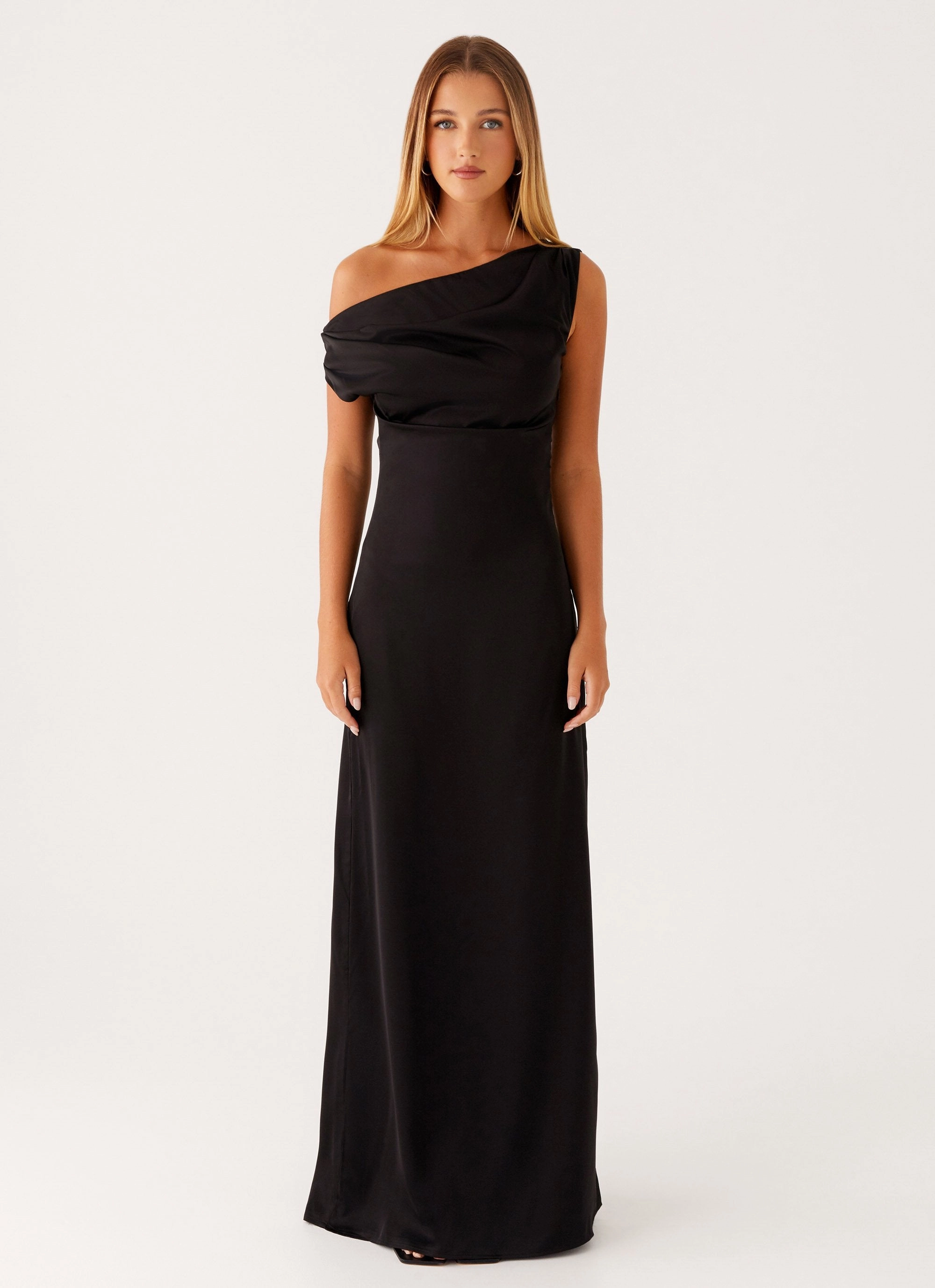 Heart Of Glass Satin Maxi Dress - Black Comfy and Relaxed