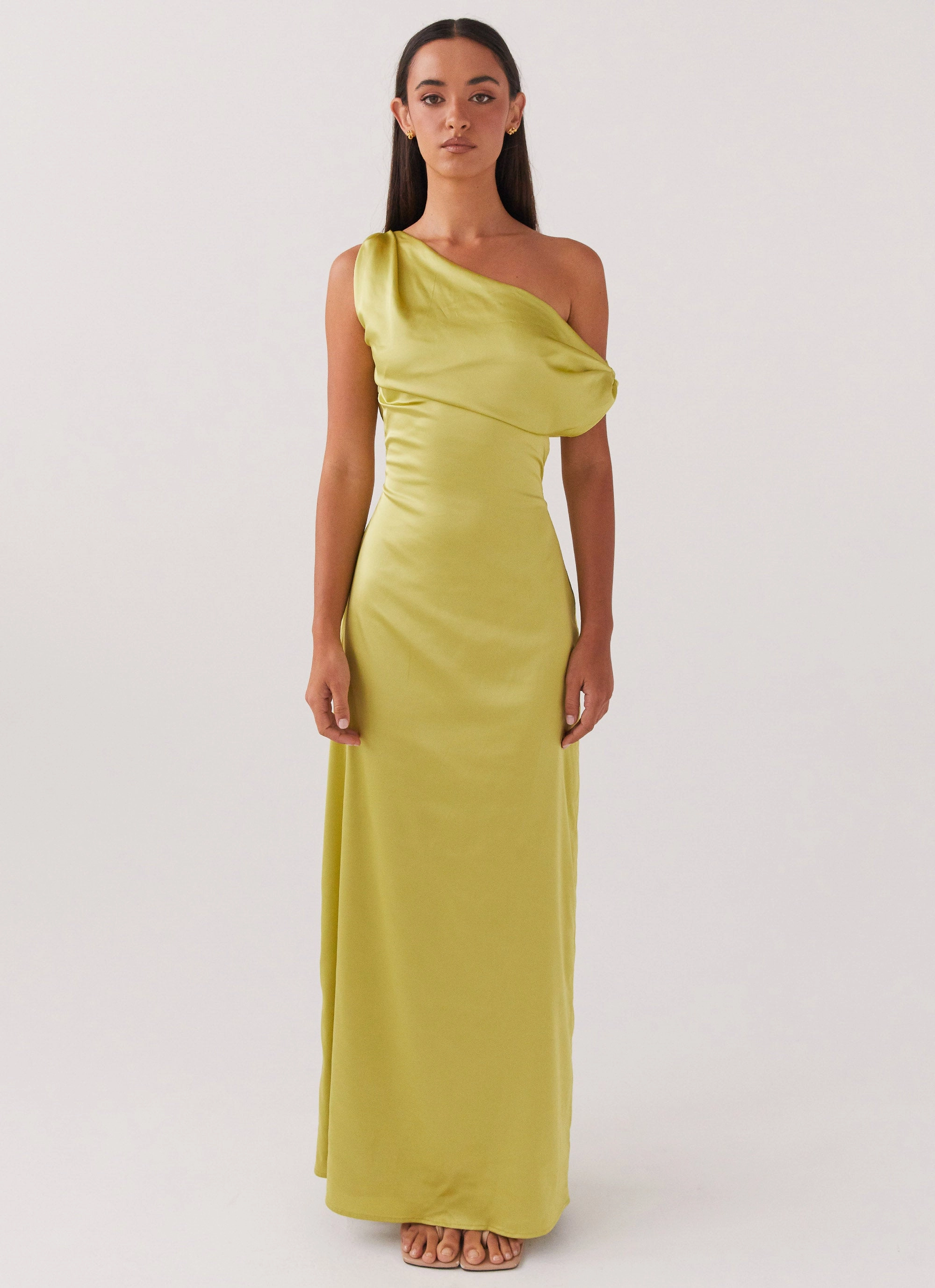 QuickDryTechnology Heart Of Glass Satin Maxi Dress - Chartreuse