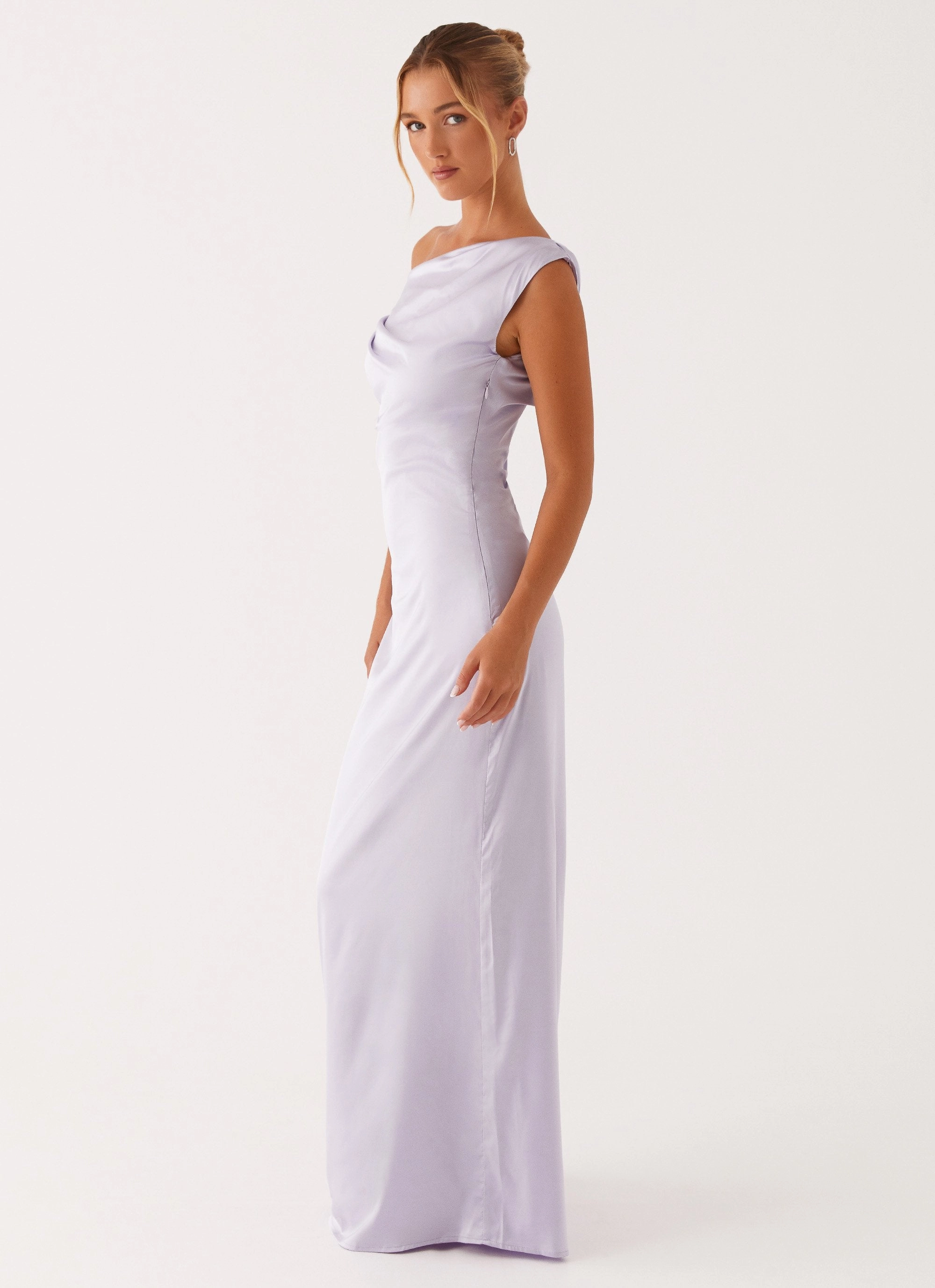 Back-Zip Heart Of Glass Satin Maxi Dress - Lilac