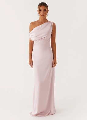 Layering Piece Heart Of Glass Satin Maxi Dress - Pink