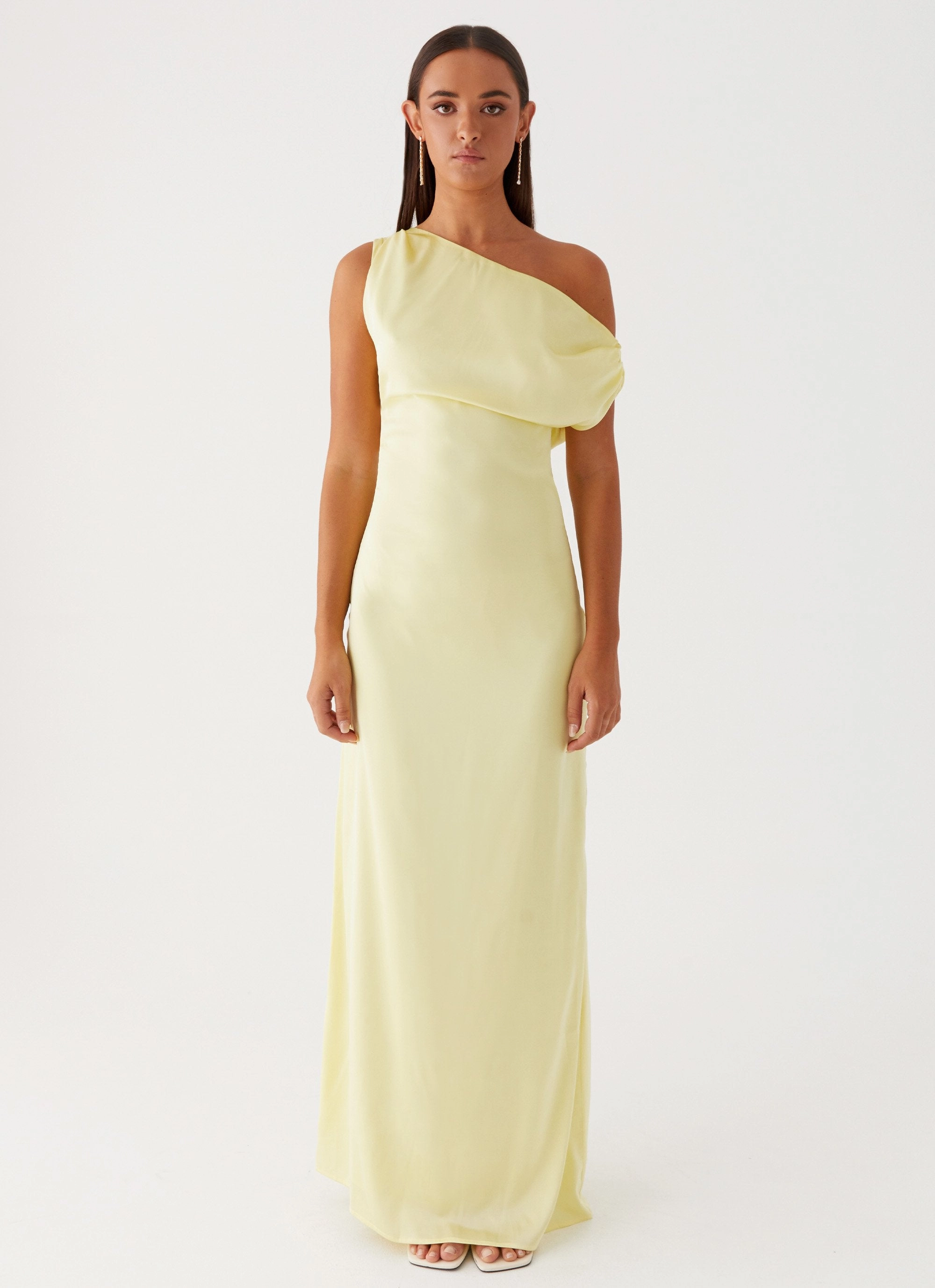 Clean Edge Grace Vibe Heart Of Glass Satin Maxi Dress - Yellow