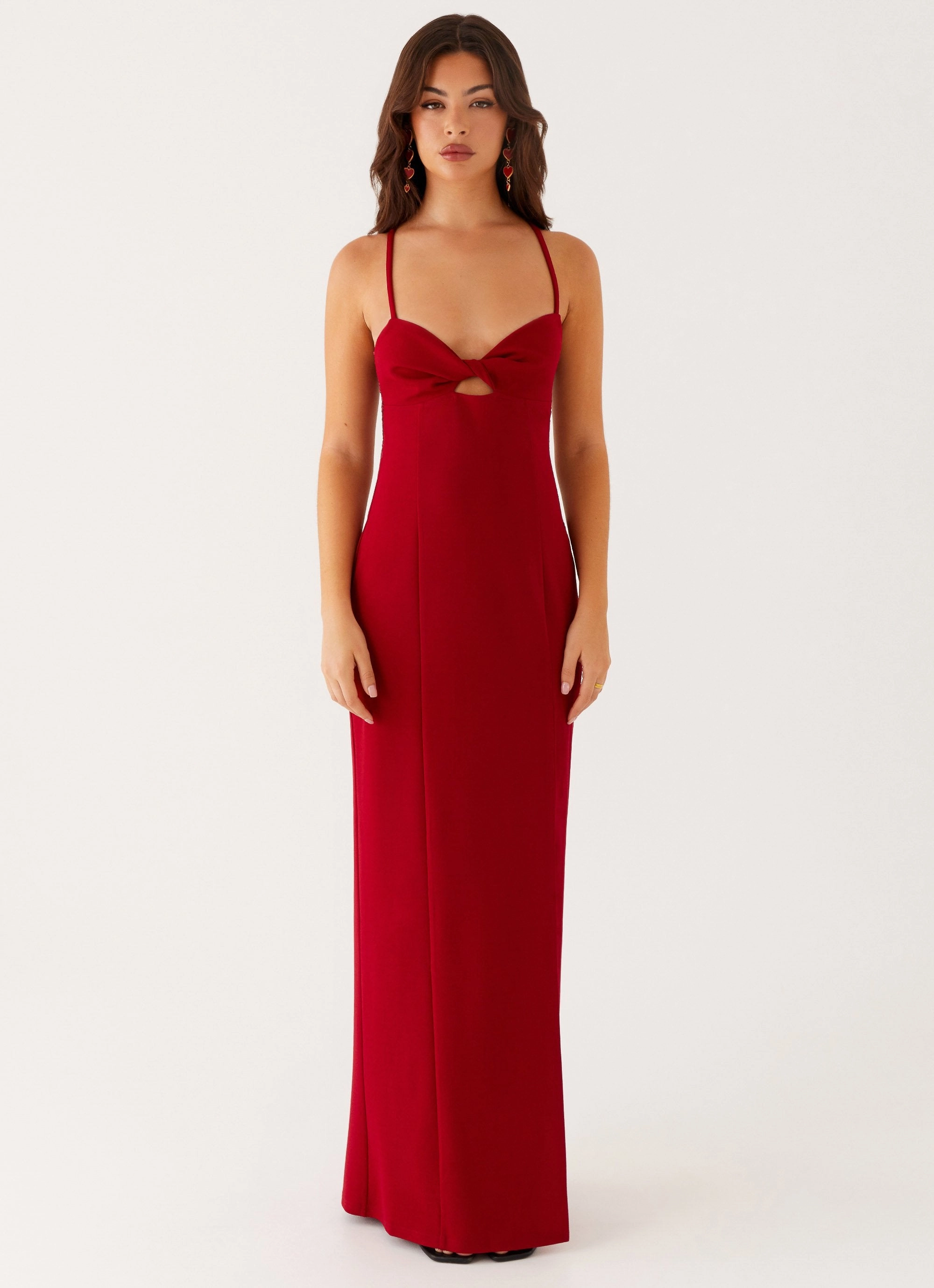 Cozy Drape Elegant Vibe Heartbreaker Maxi Dress - Deep Red