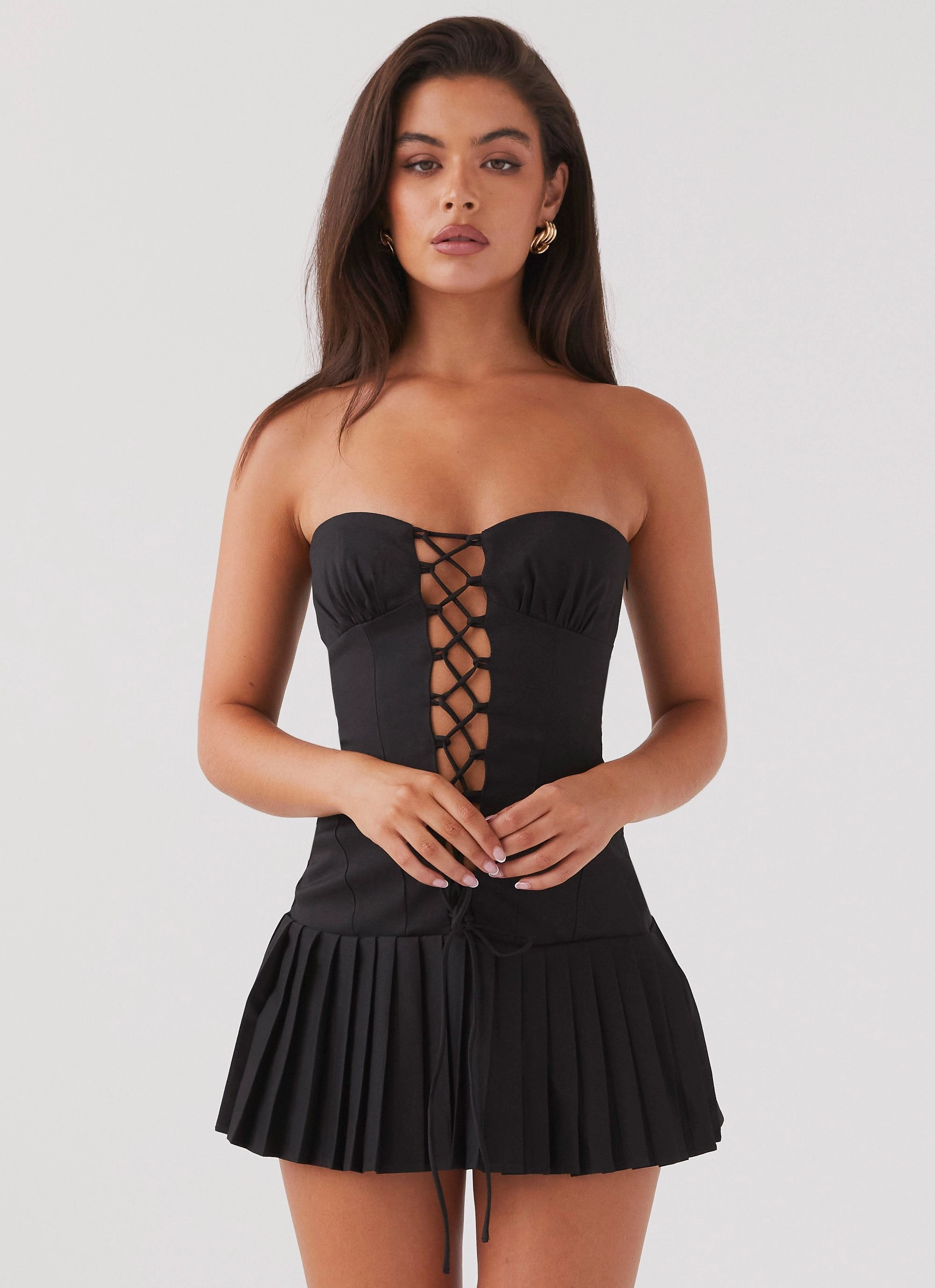 Heating Up Lace Up Mini Dress - Black Retro Mood