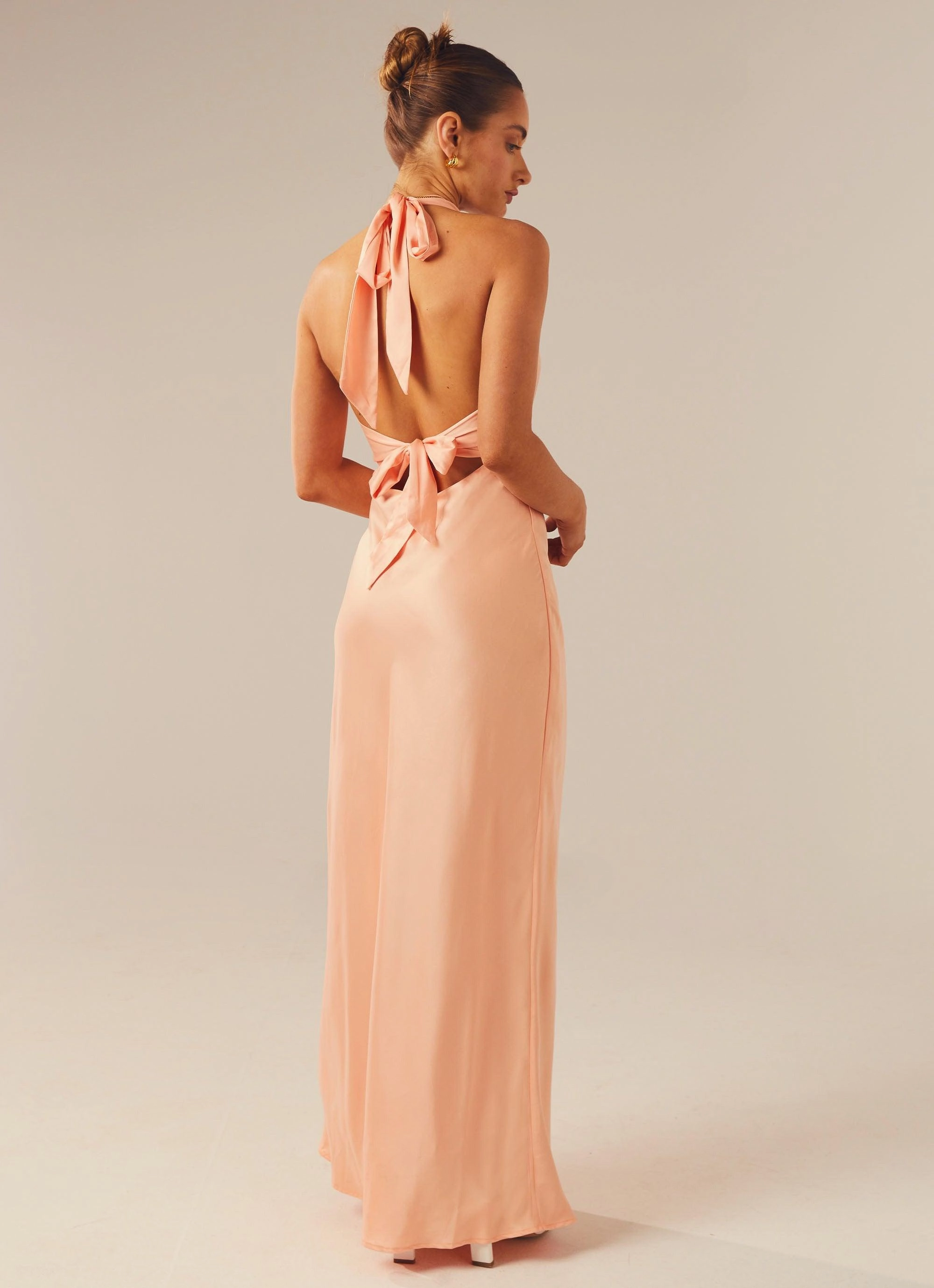 Cool Form Heavy Hearted Satin Maxi Dress - Peach
