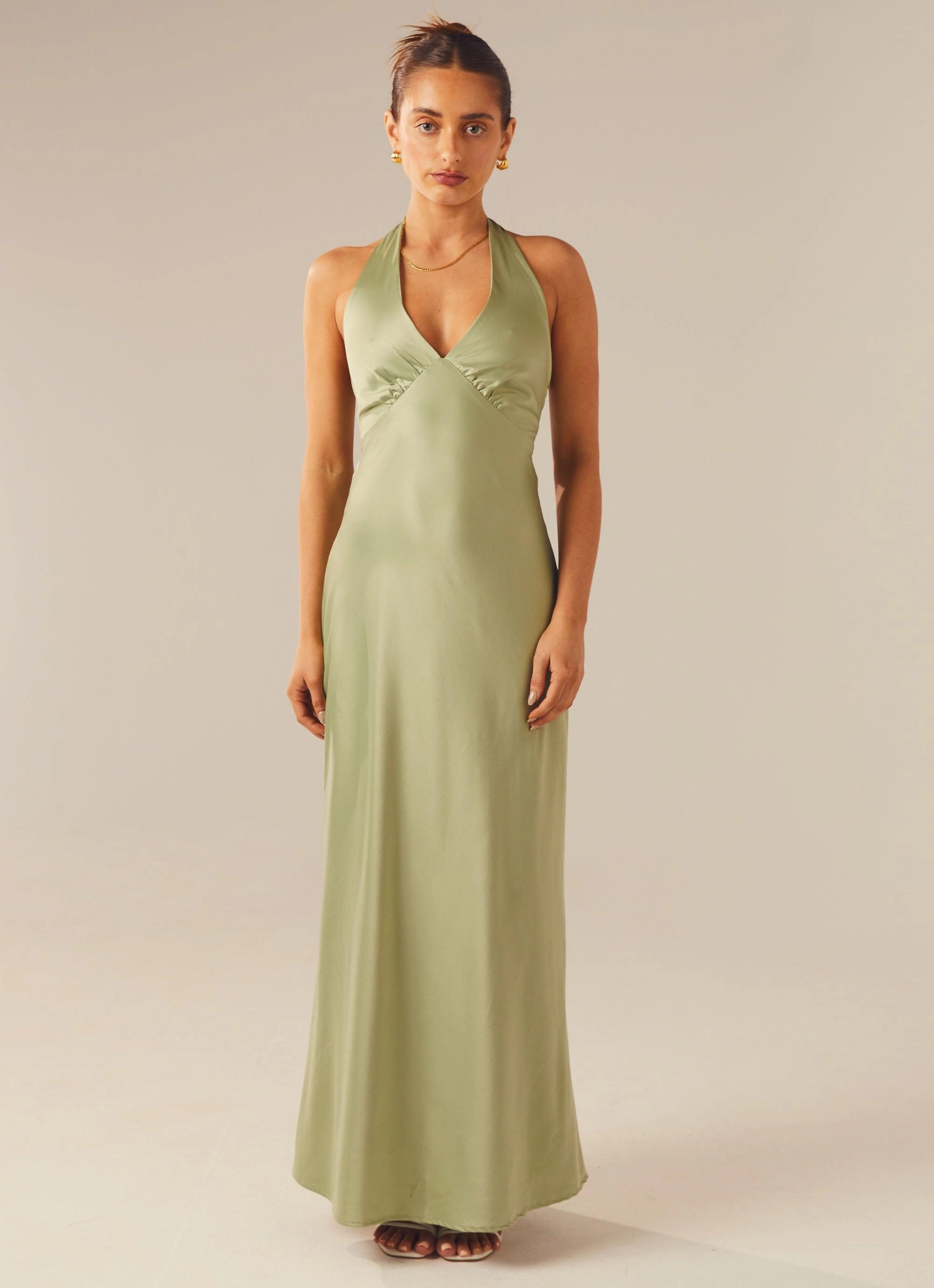 Heavy Hearted Satin Maxi Dress - Sage Mood Look Timeless Edge