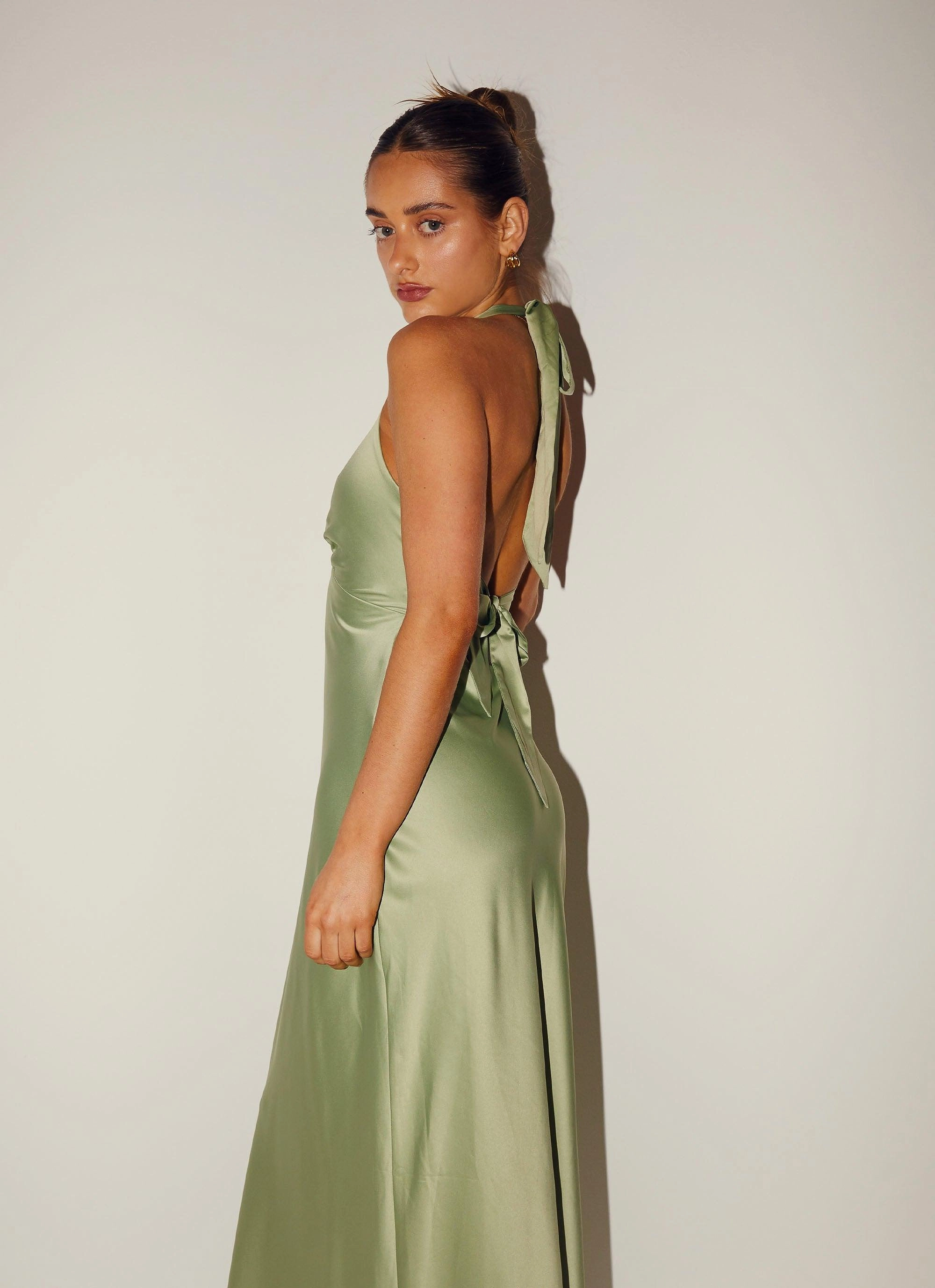 Heavy Hearted Satin Maxi Dress - Sage Soft Air Red-Carpet