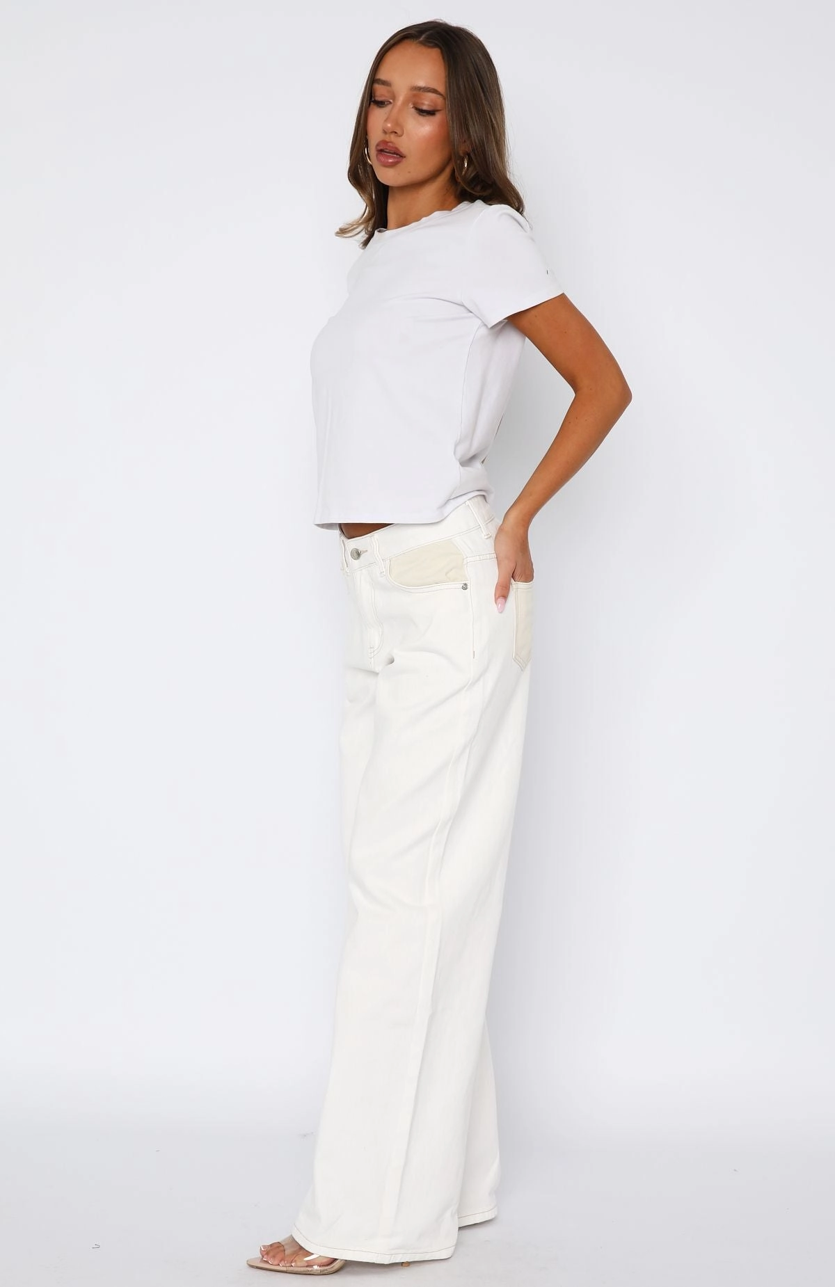 Go Out Style Amira Mid Rise Wide Leg Jeans White/Cream