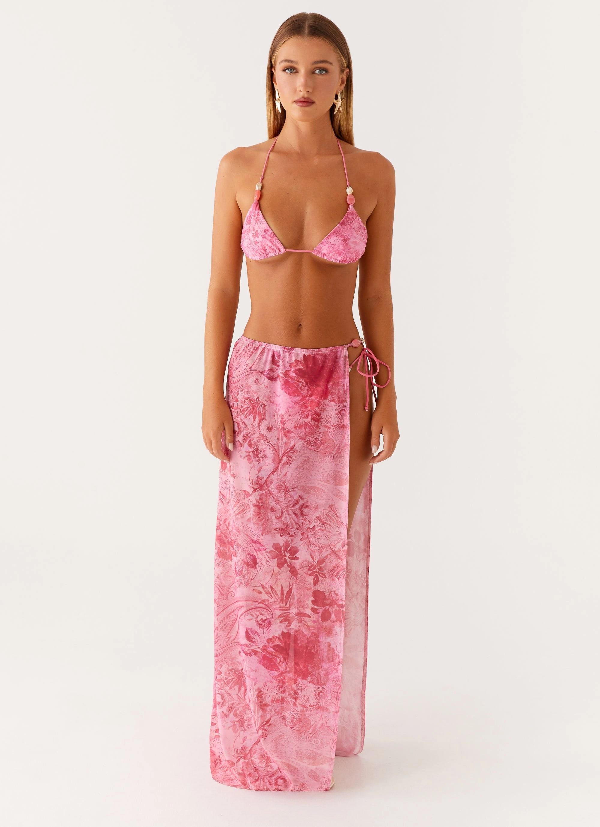Smart Comfort Simple Flow Here For It Beaded Maxi Skirt - Pink Print