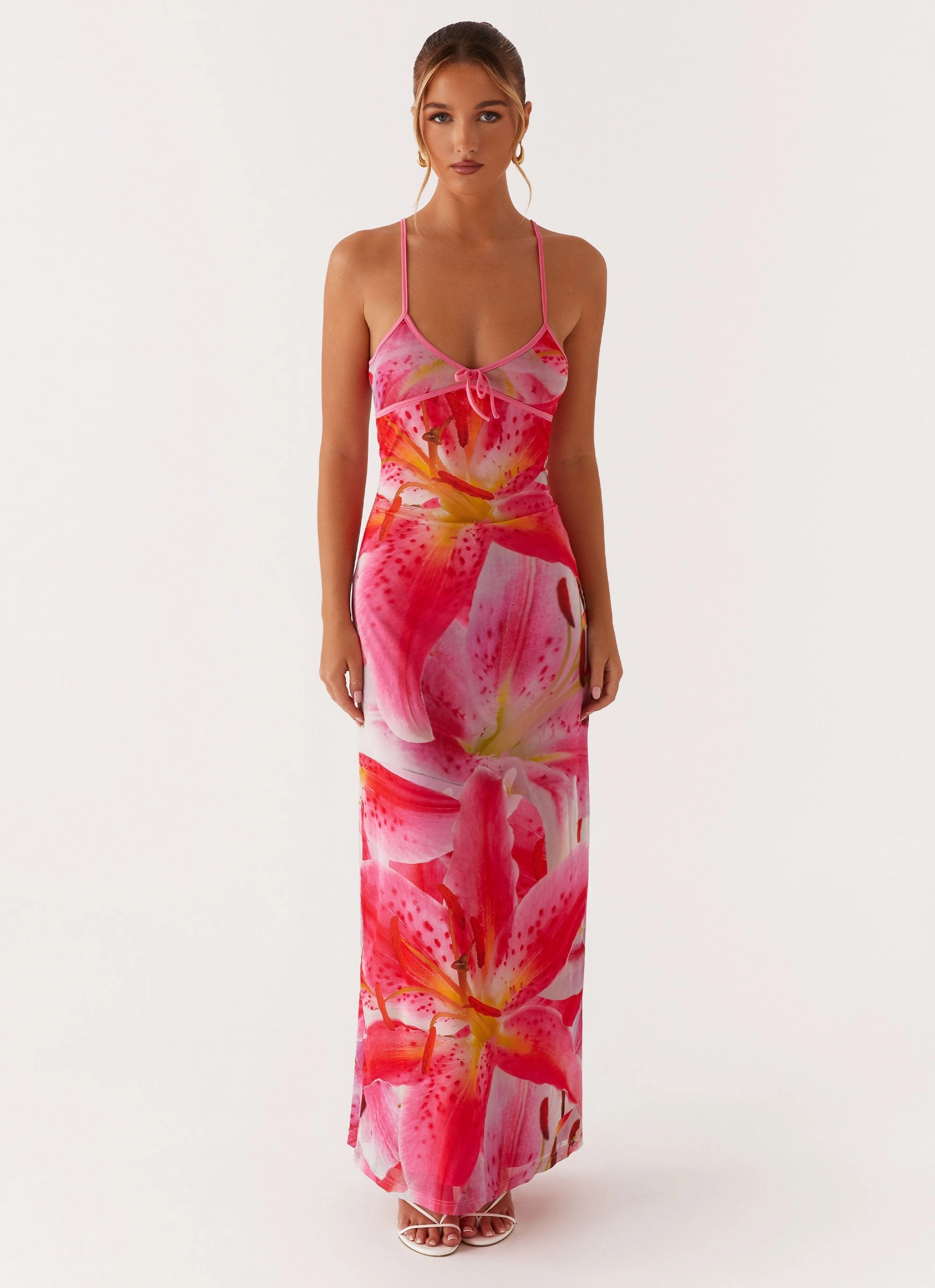 Claudie Maxi Dress - White Pink Lilly Contemporary Design Fresh Aesthetic